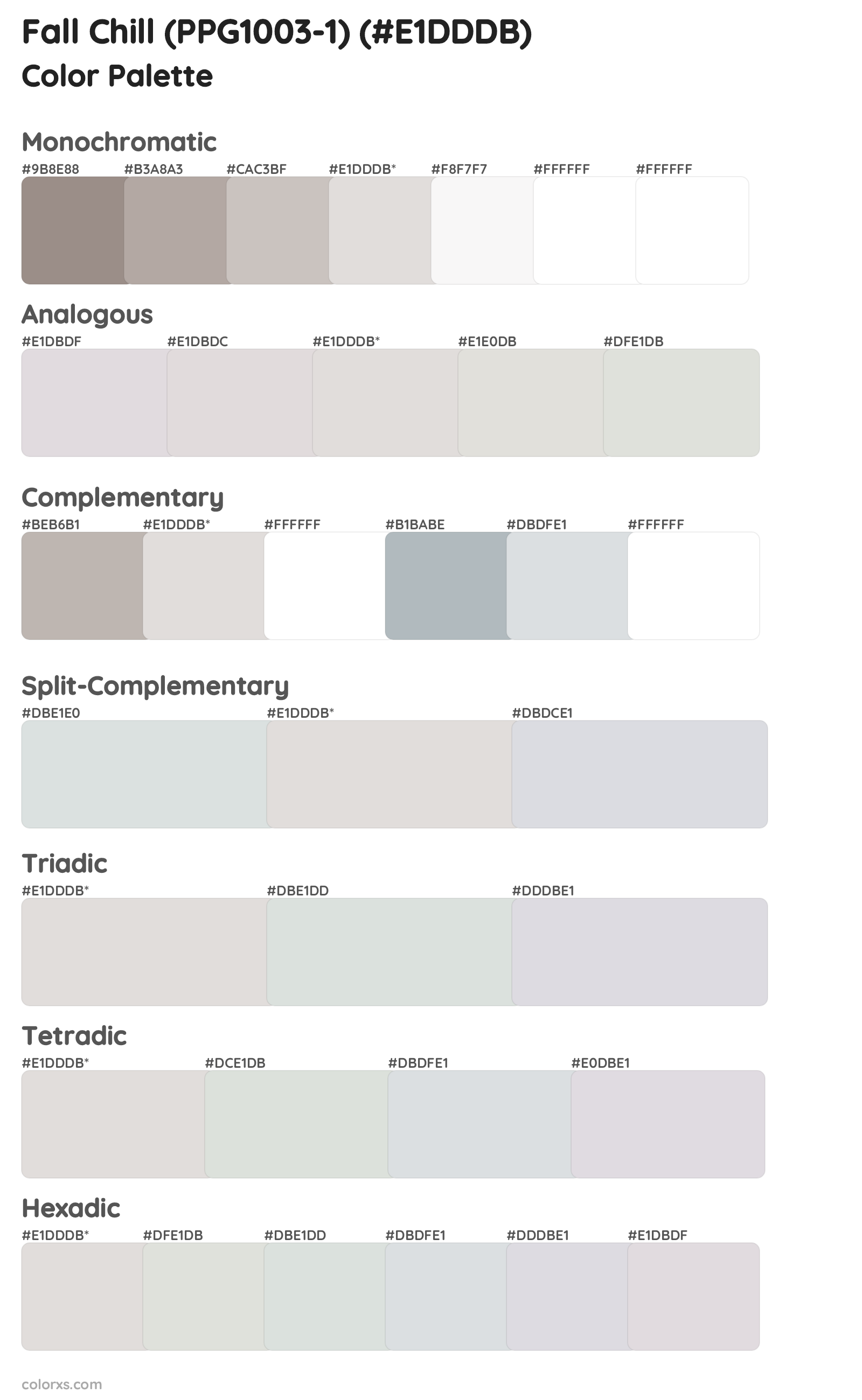 Fall Chill (PPG1003-1) Color Scheme Palettes