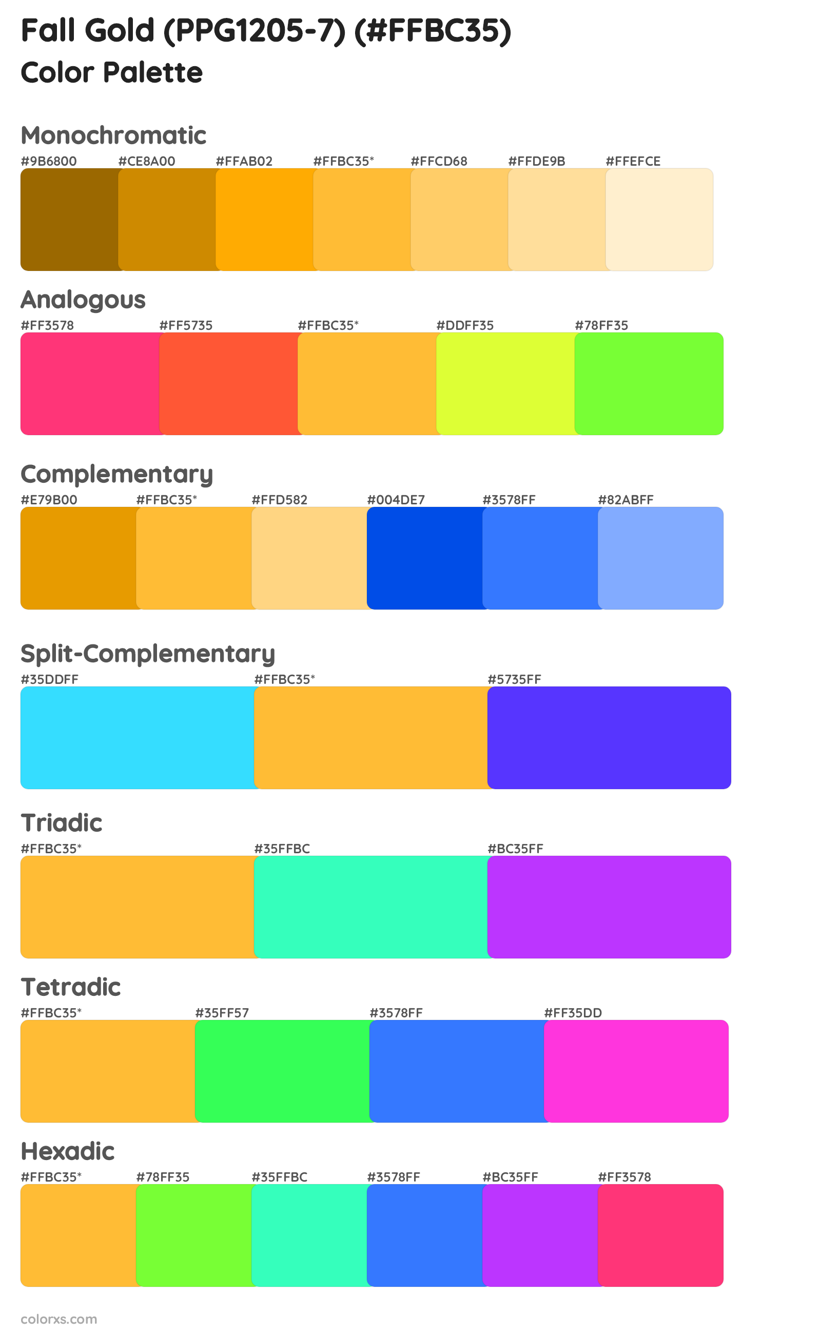 Fall Gold (PPG1205-7) Color Scheme Palettes