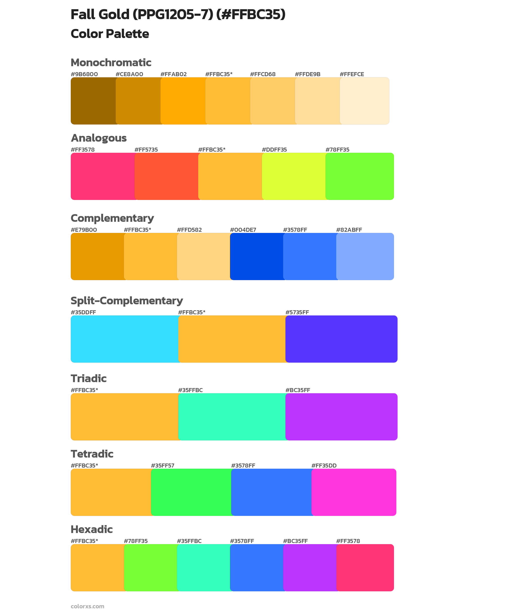 Fall Gold (PPG1205-7) Color Scheme Palettes