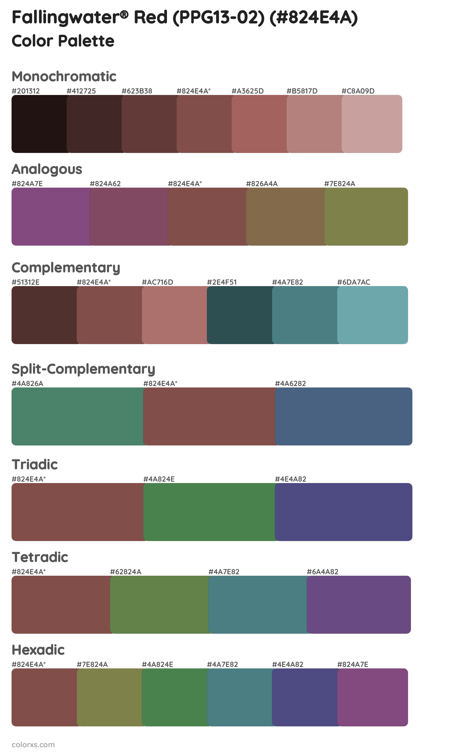 Fallingwater® Red (PPG13-02) Color Scheme Palettes