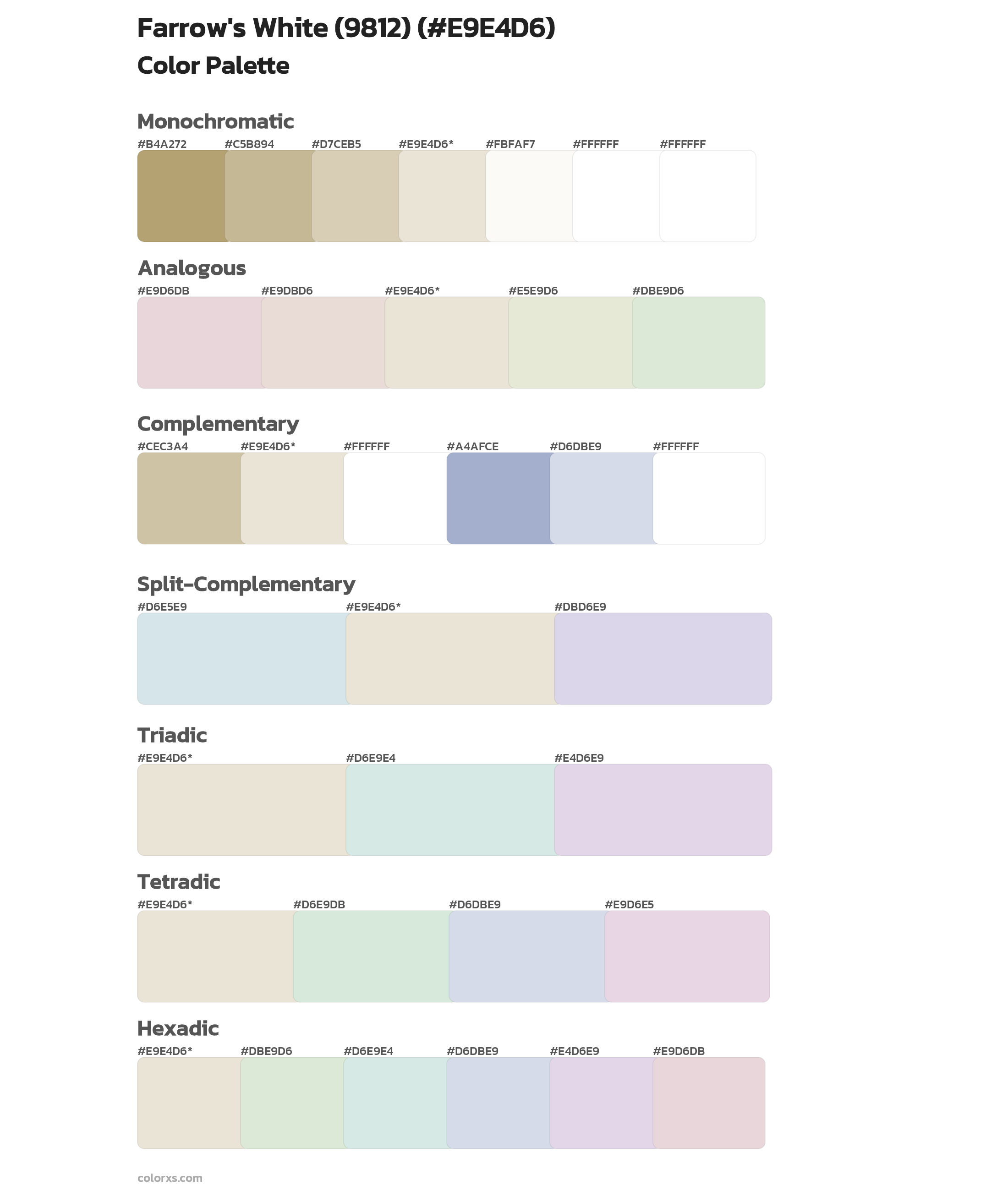 Farrow's White (9812) Color Scheme Palettes