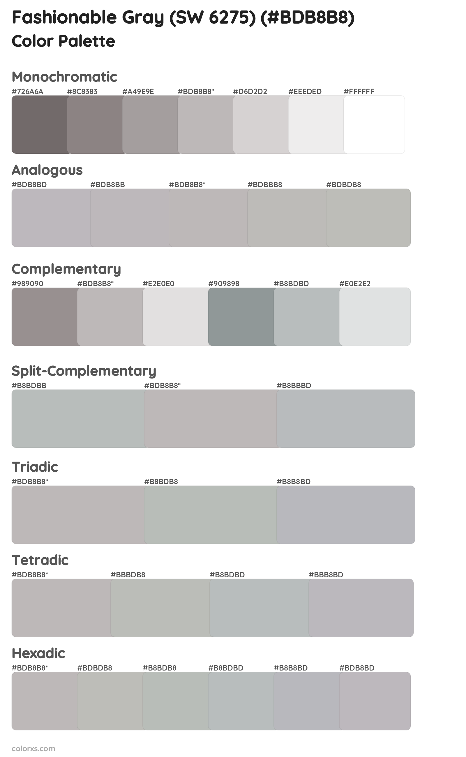 Fashionable Gray (SW 6275) Color Scheme Palettes