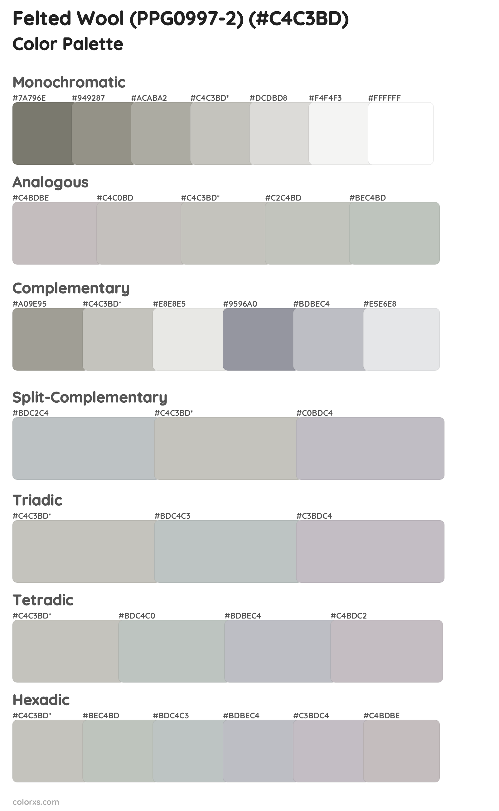 Felted Wool (PPG0997-2) Color Scheme Palettes