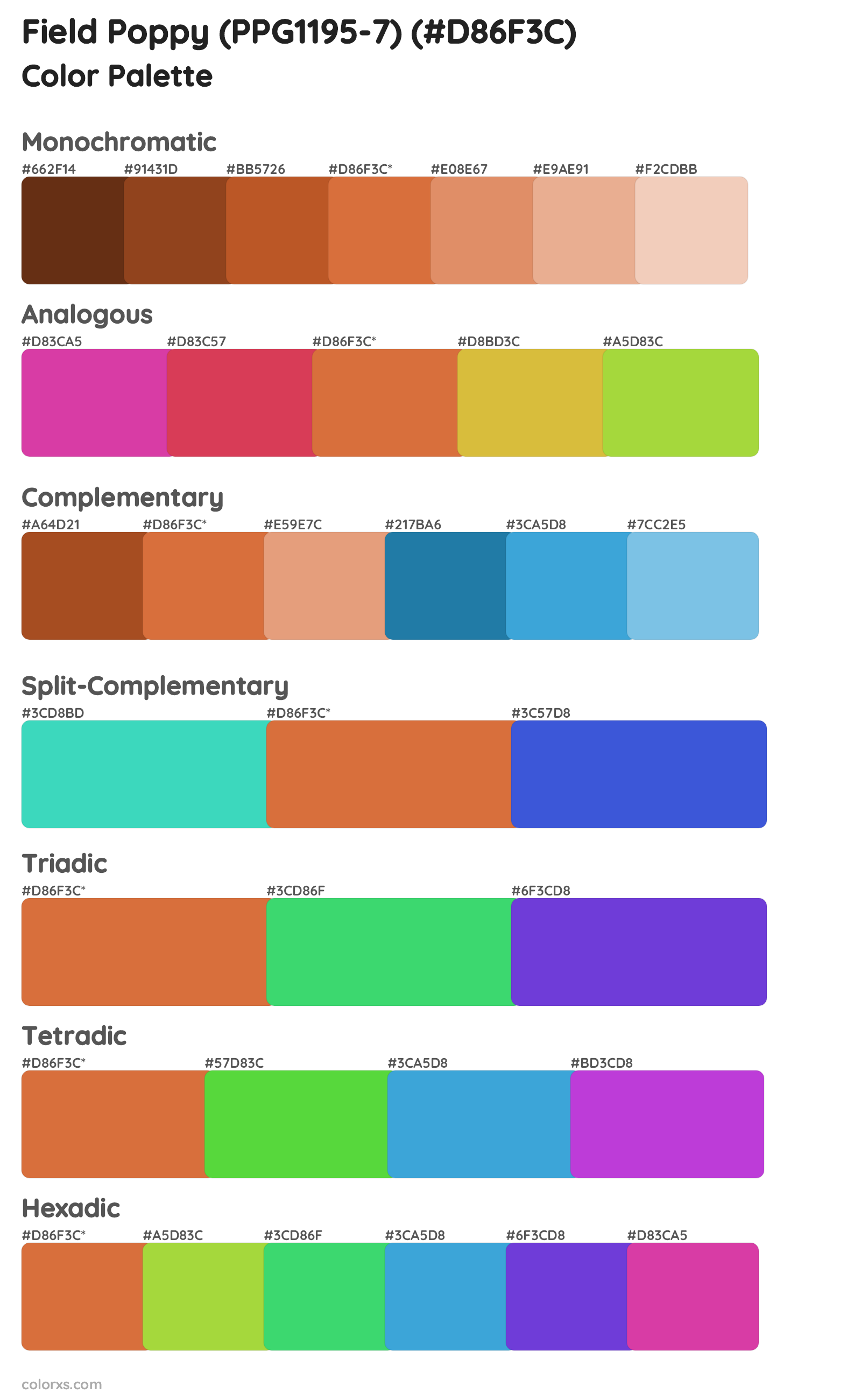 Field Poppy (PPG1195-7) Color Scheme Palettes