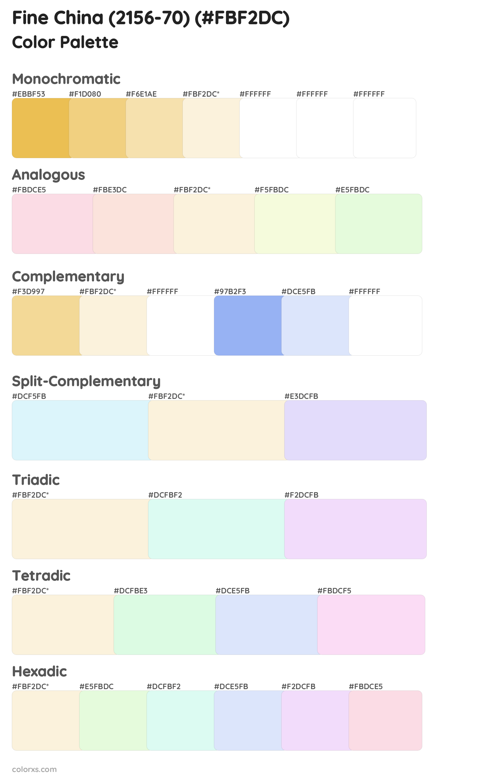 Fine China (2156-70) Color Scheme Palettes