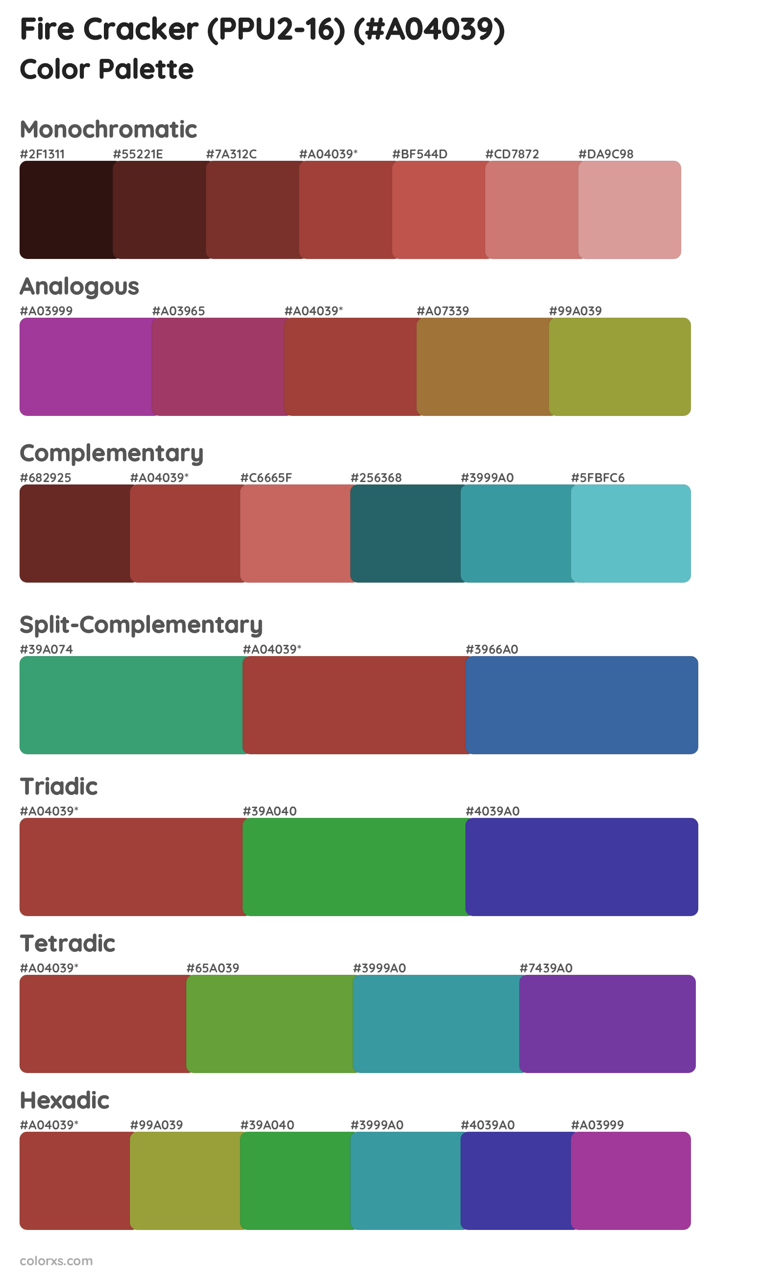 Fire Cracker (PPU2-16) Color Scheme Palettes