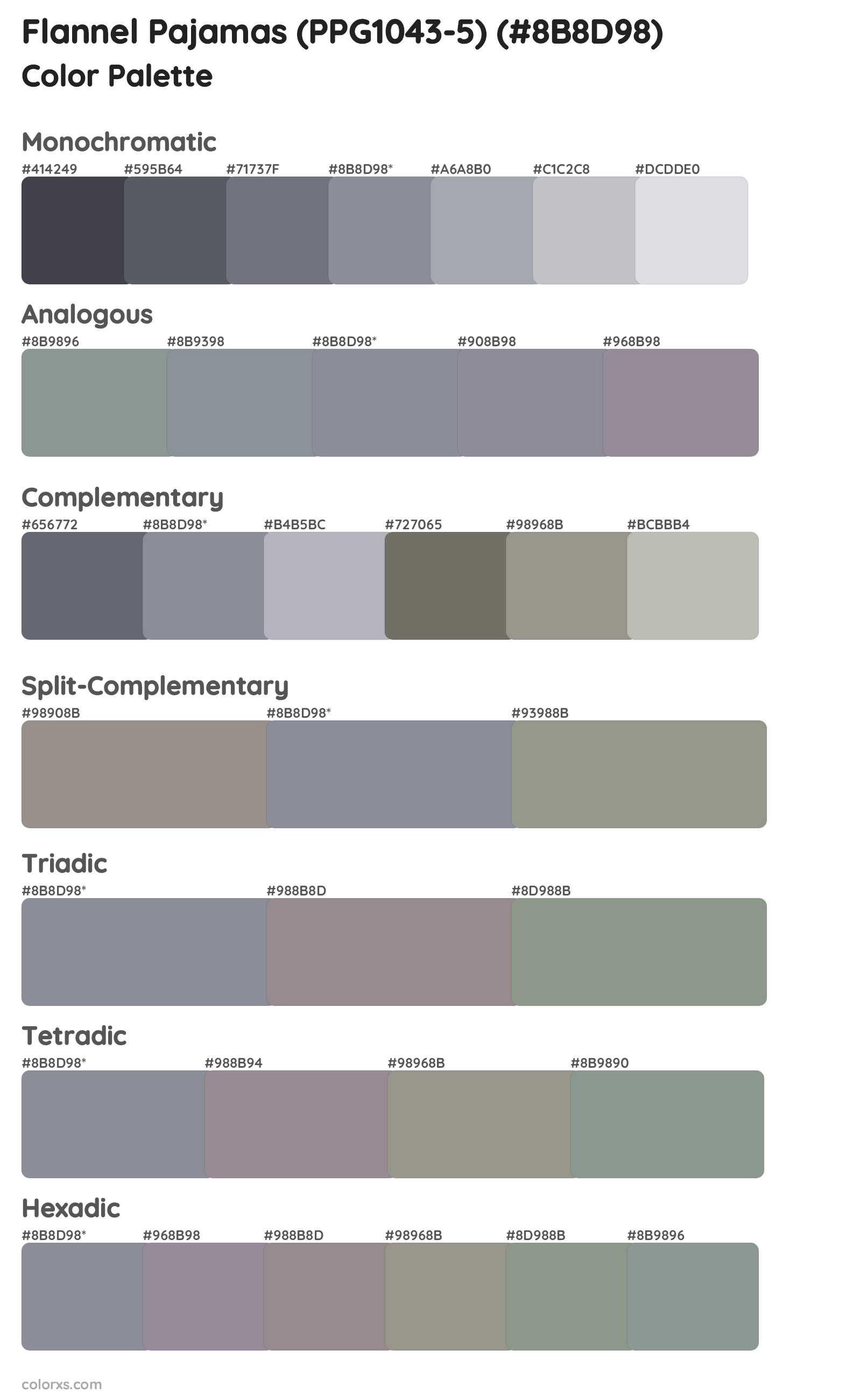 Flannel Pajamas (PPG1043-5) Color Scheme Palettes