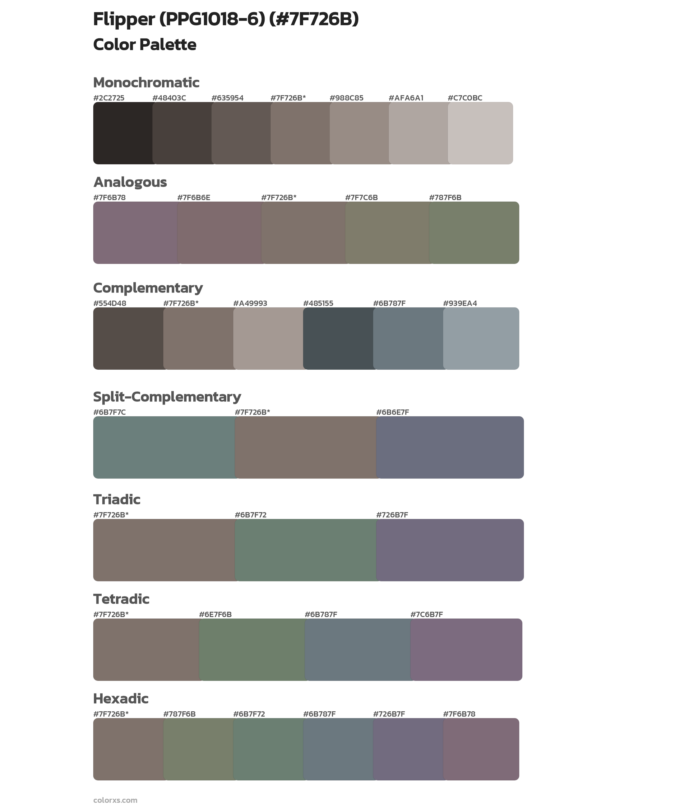 Flipper (PPG1018-6) Color Scheme Palettes