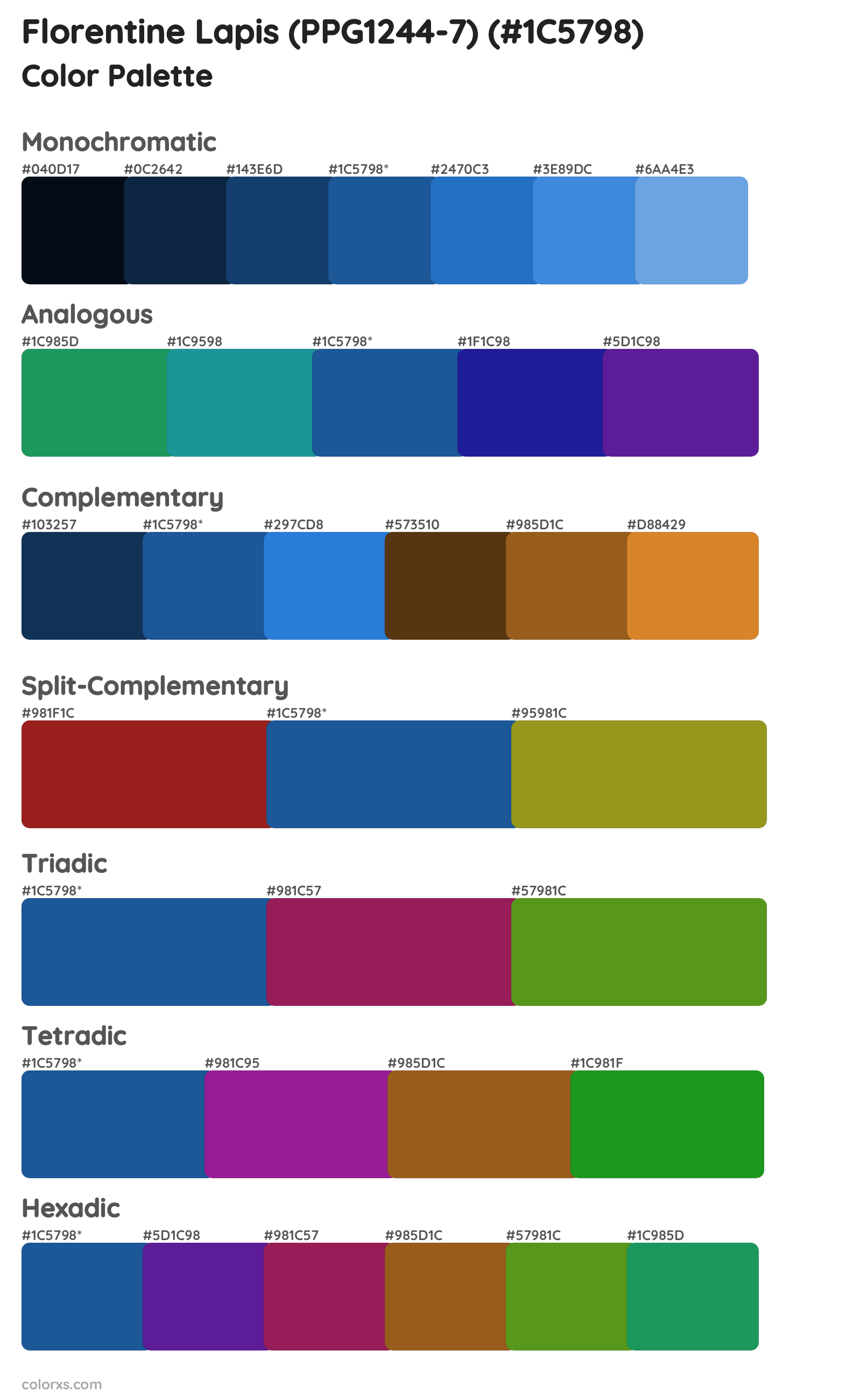 Florentine Lapis (PPG1244-7) Color Scheme Palettes