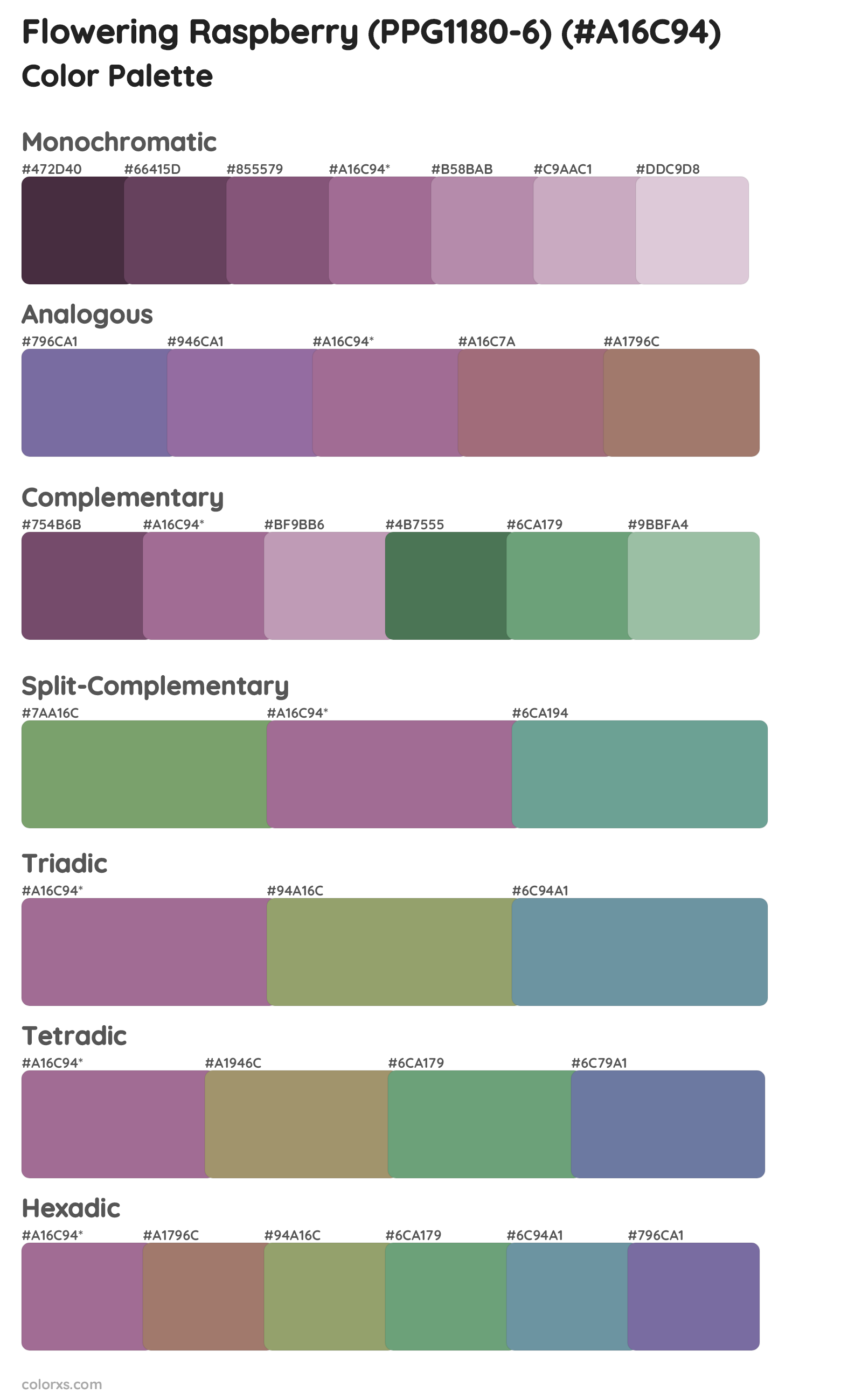 Flowering Raspberry (PPG1180-6) Color Scheme Palettes