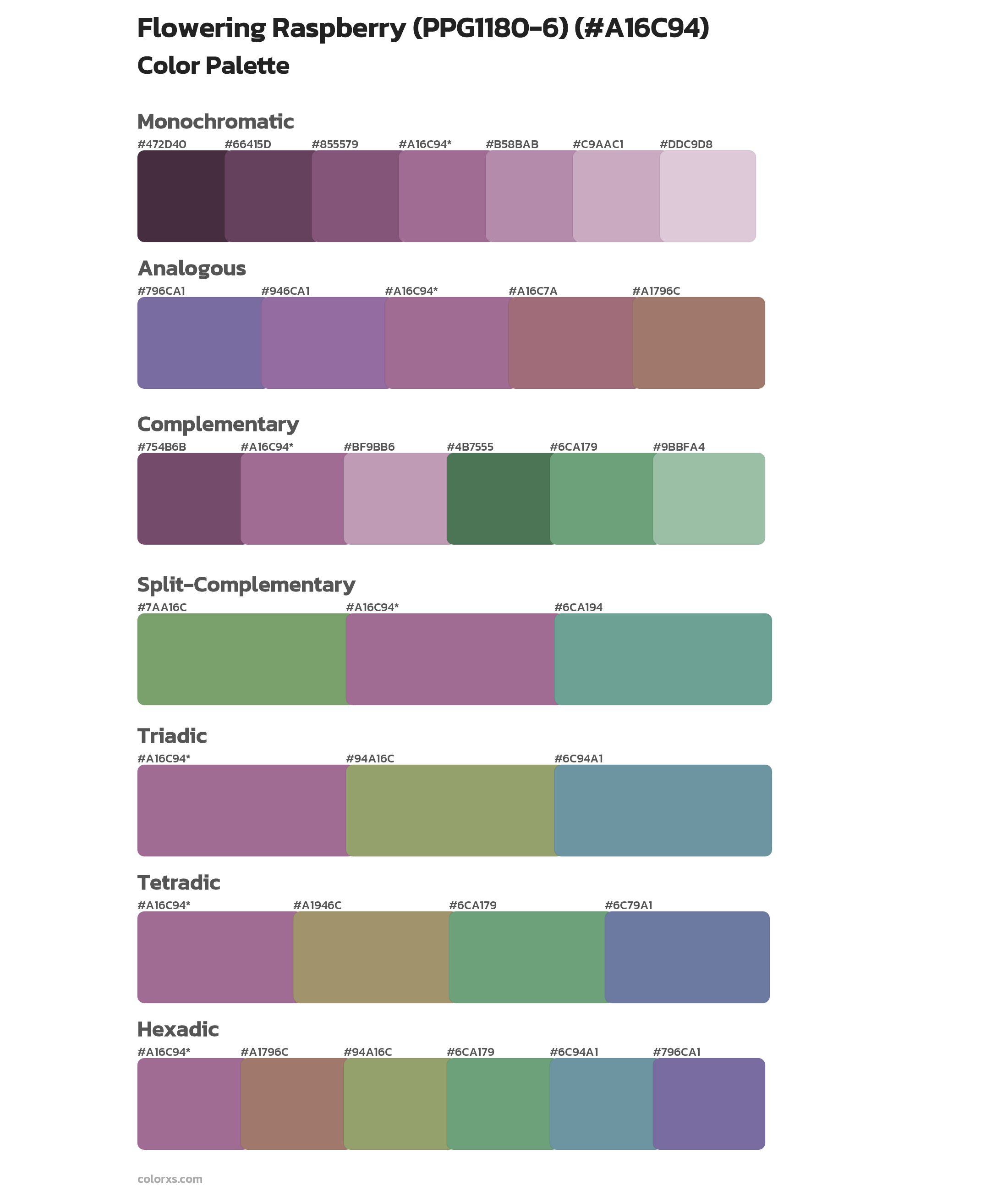 Flowering Raspberry (PPG1180-6) Color Scheme Palettes