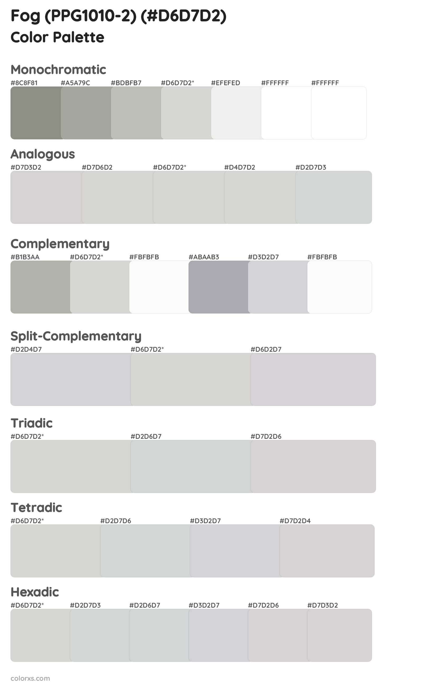 Fog (PPG1010-2) Color Scheme Palettes