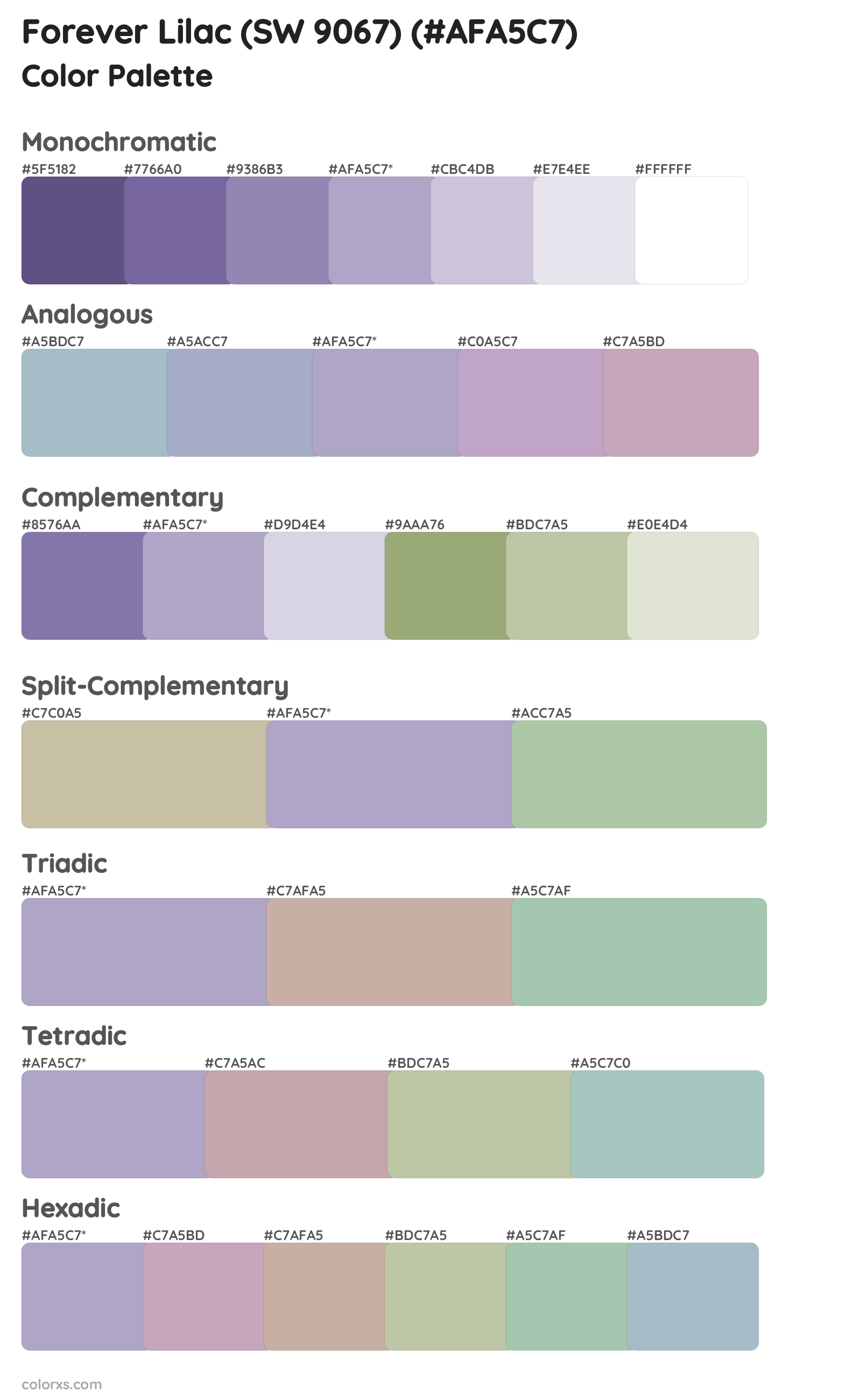 Forever Lilac (SW 9067) Color Scheme Palettes
