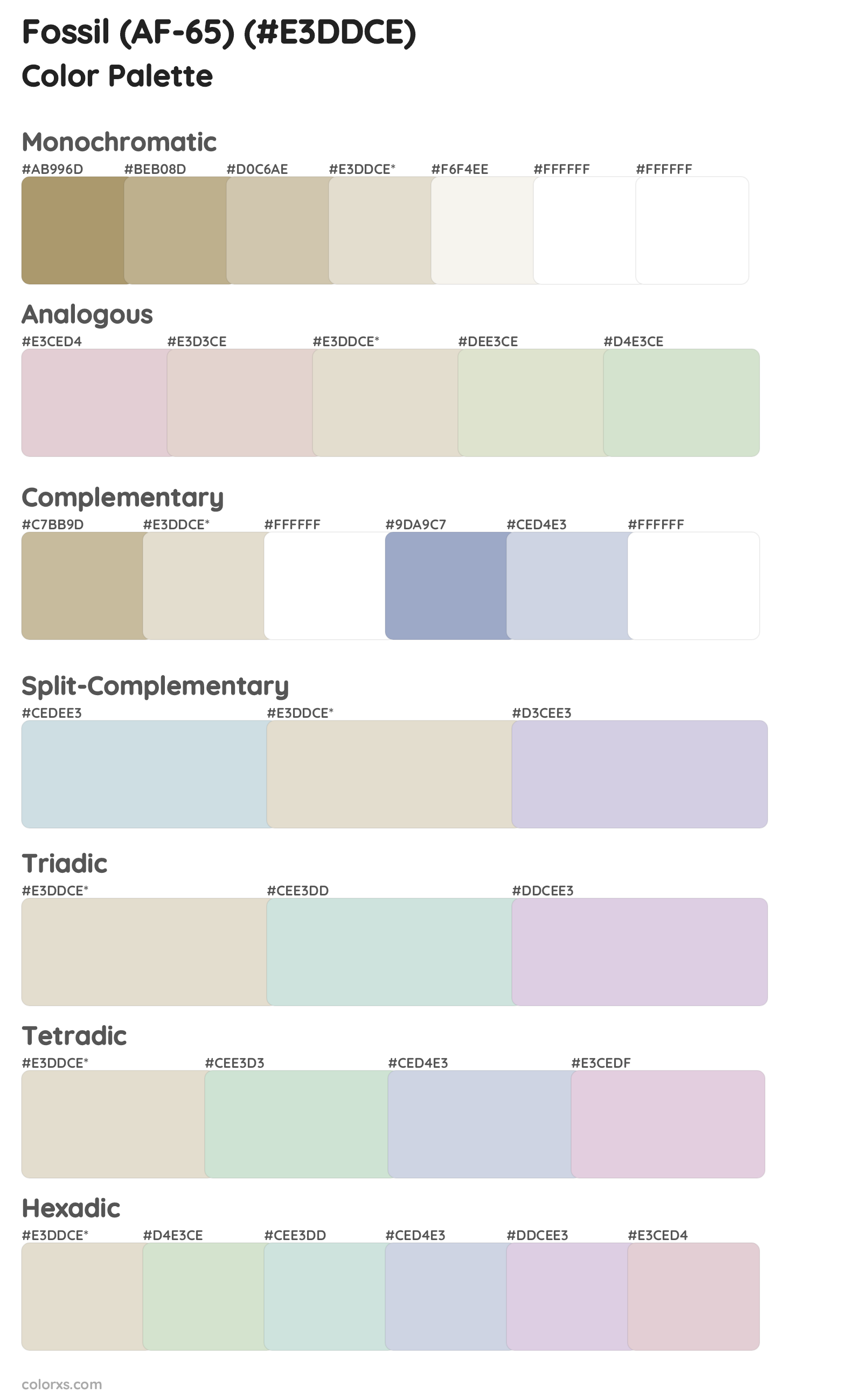 Fossil (AF-65) Color Scheme Palettes