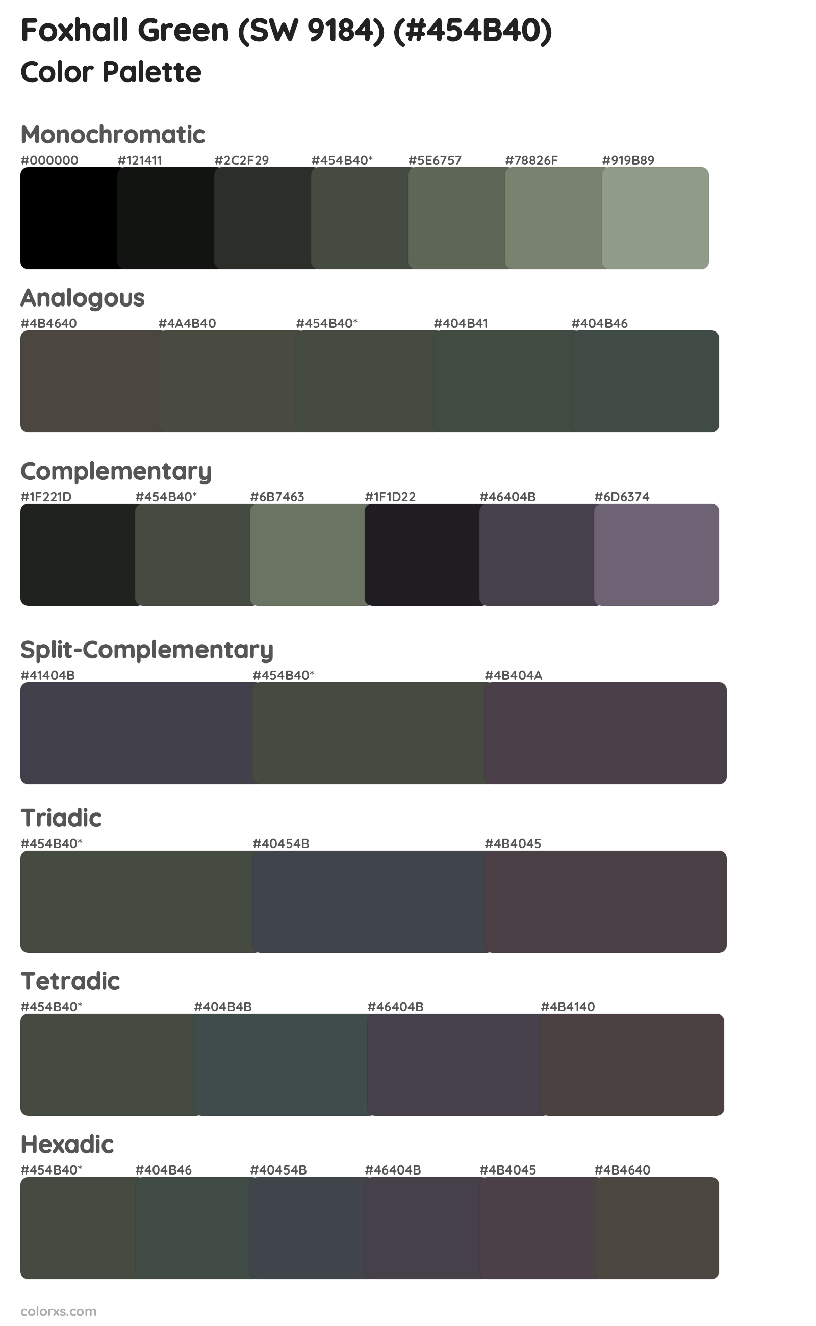 Foxhall Green (SW 9184) Color Scheme Palettes