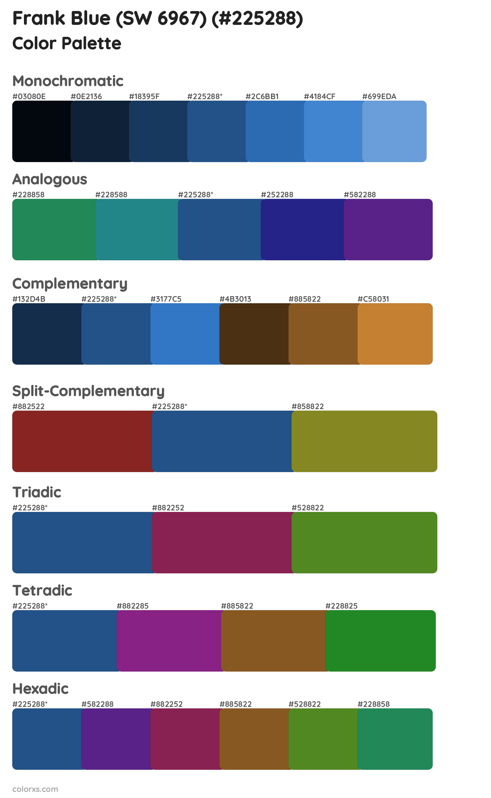 Frank Blue (SW 6967) Color Scheme Palettes