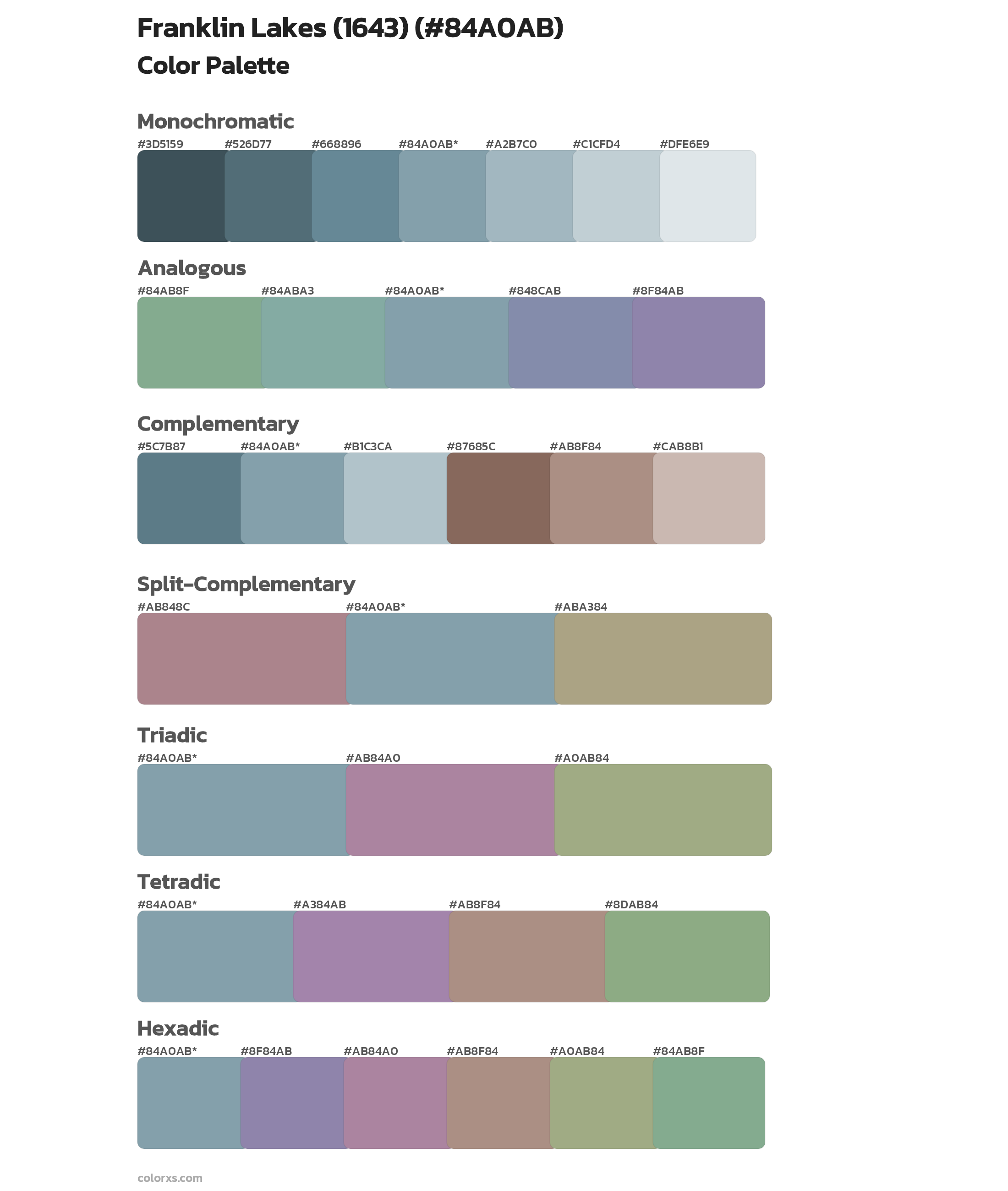 Franklin Lakes (1643) Color Scheme Palettes