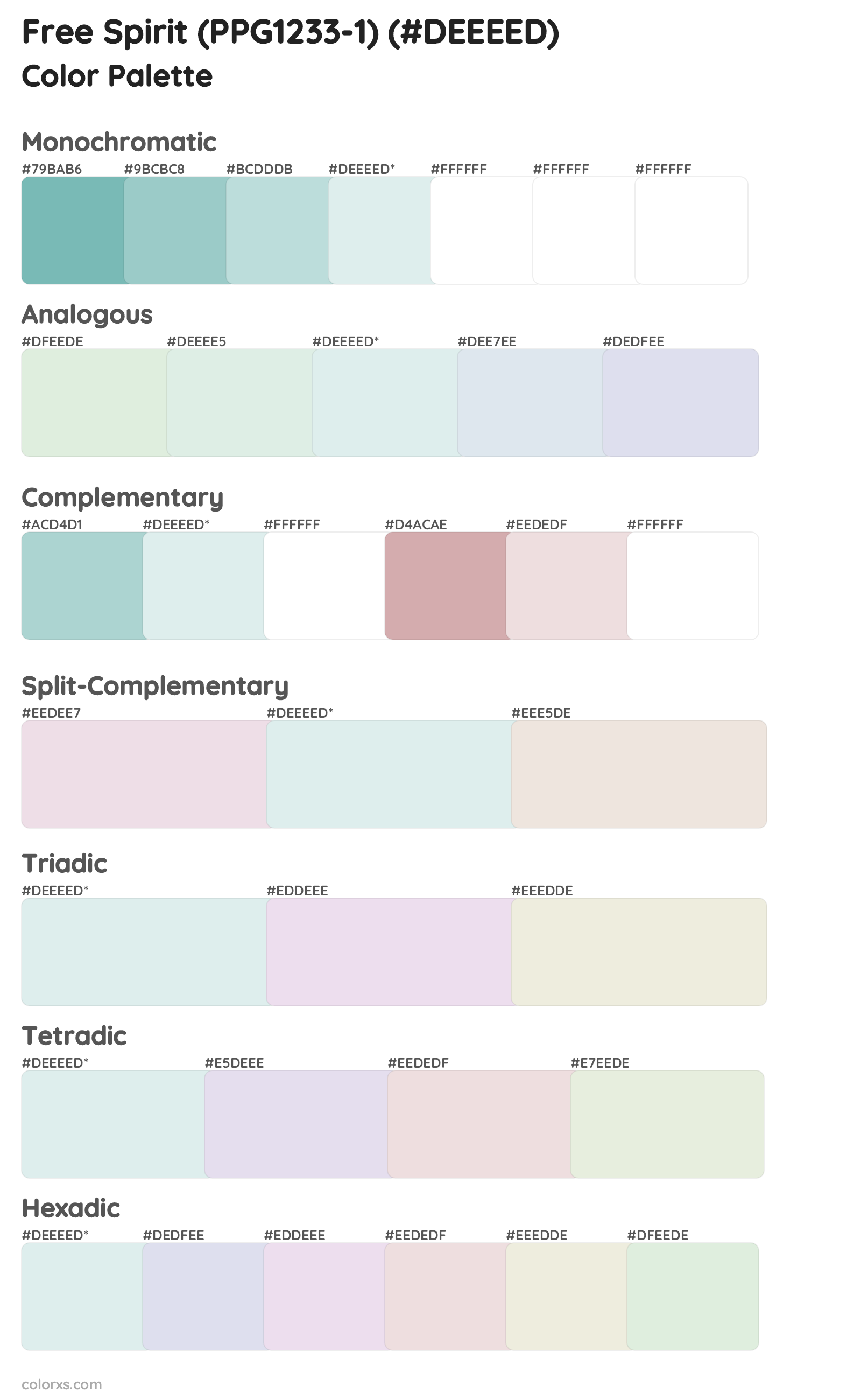 Free Spirit (PPG1233-1) Color Scheme Palettes