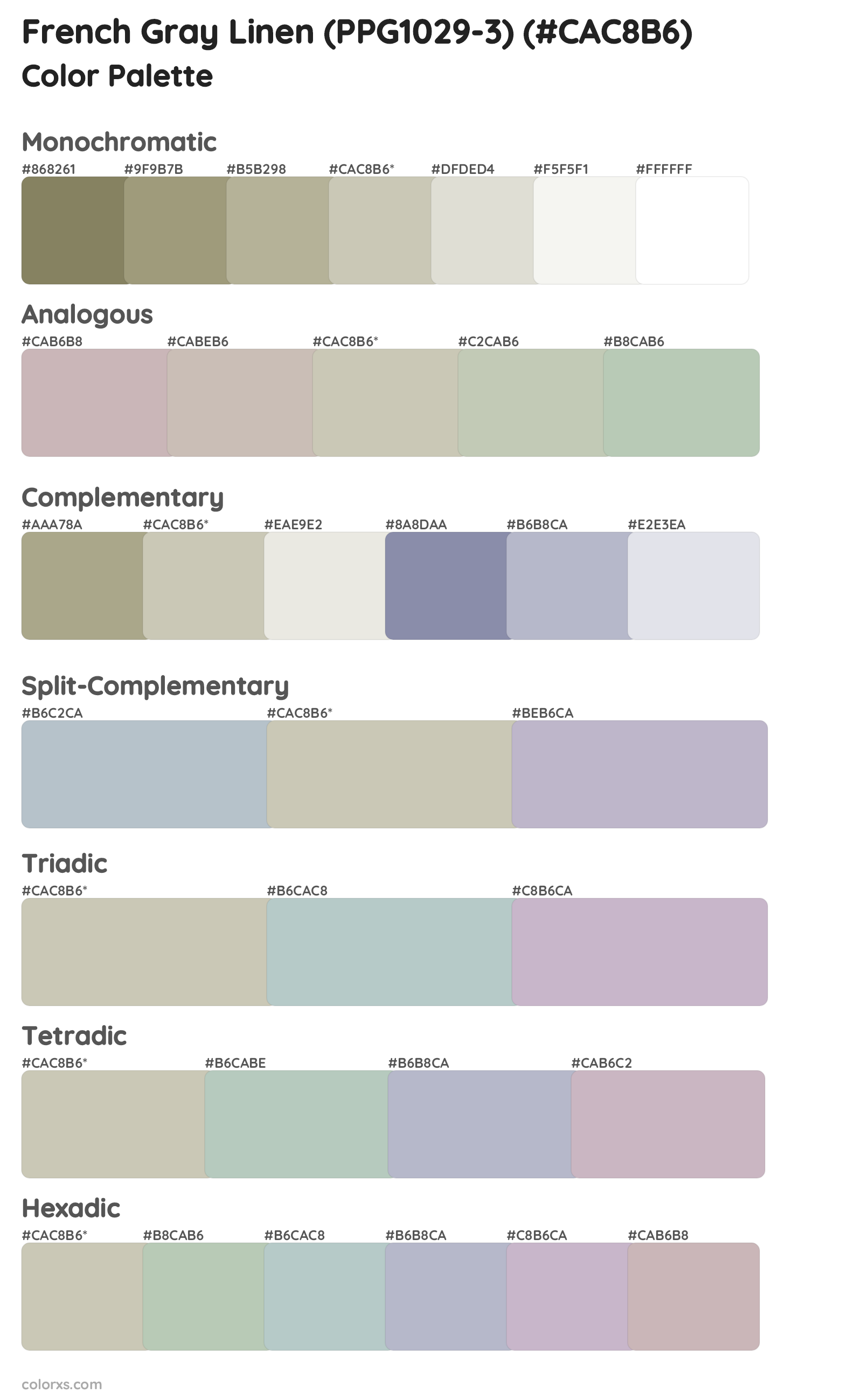 French Gray Linen (PPG1029-3) Color Scheme Palettes
