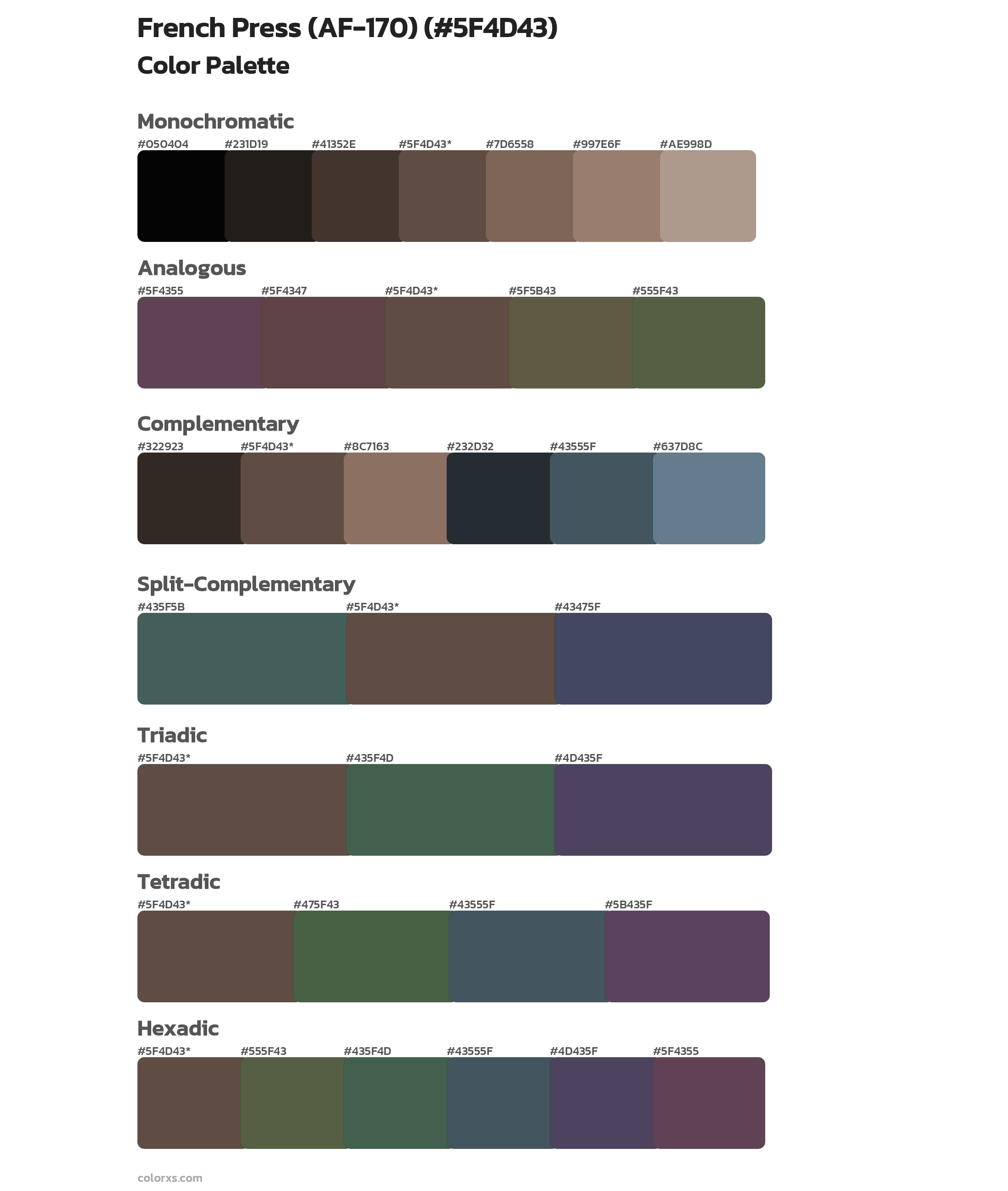 French Press (AF-170) Color Scheme Palettes
