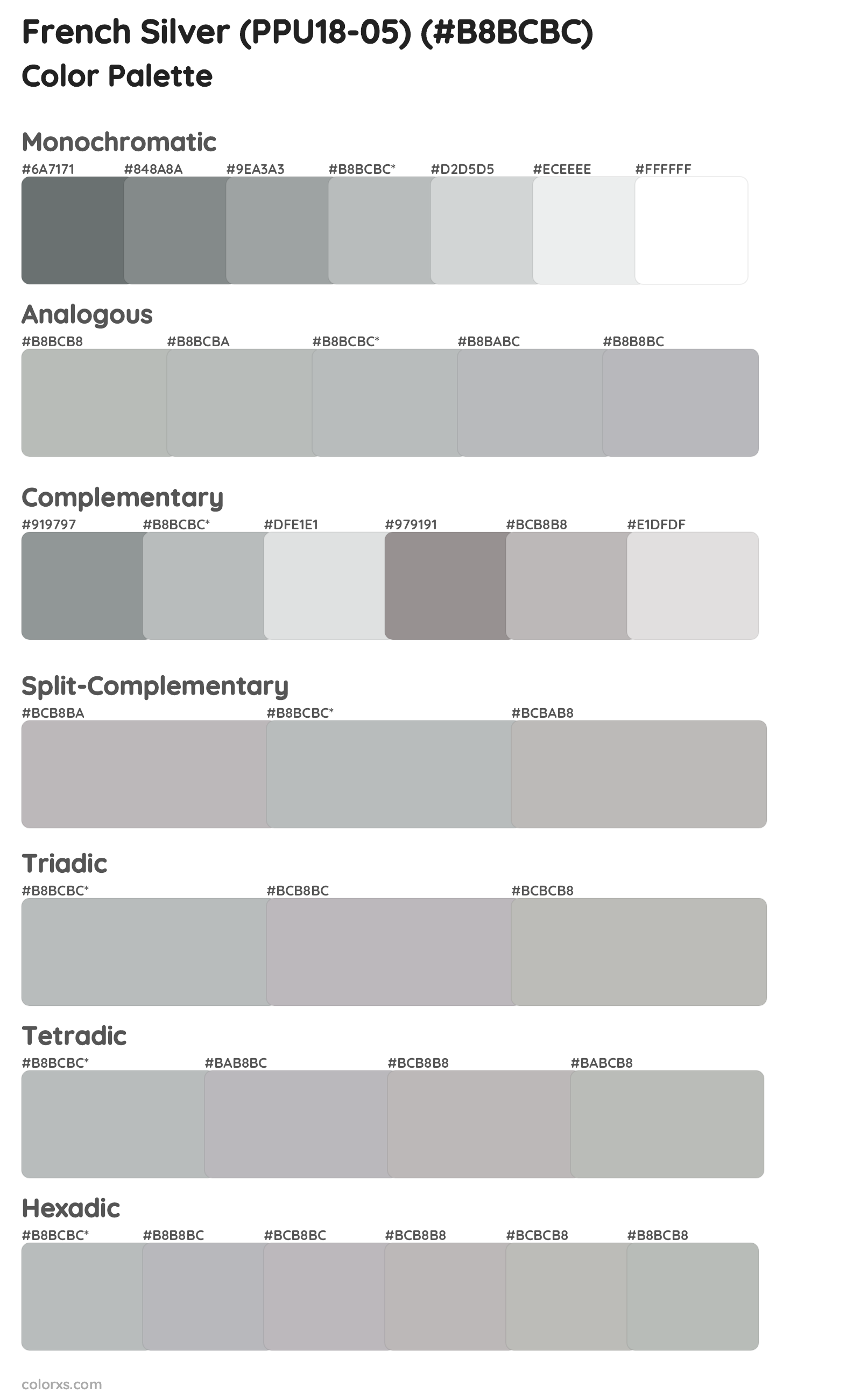 French Silver (PPU18-05) Color Scheme Palettes