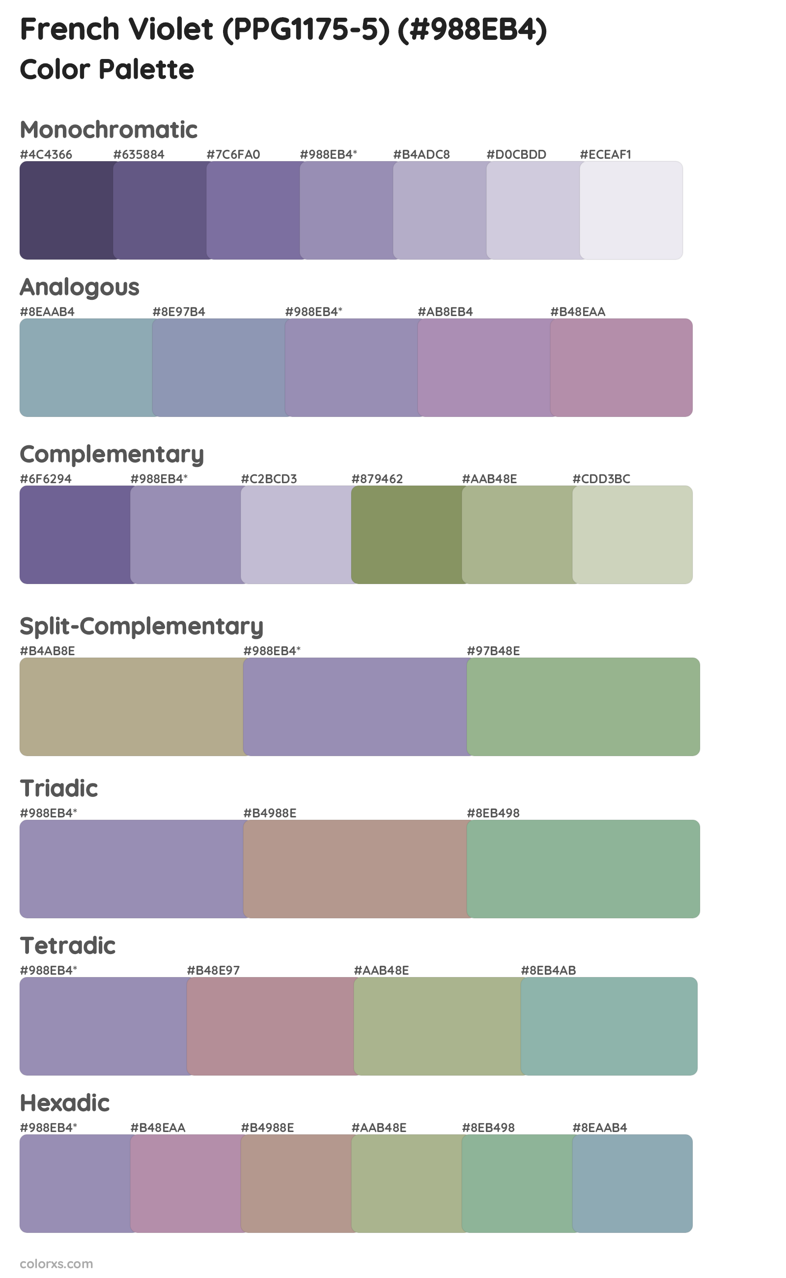 French Violet (PPG1175-5) Color Scheme Palettes