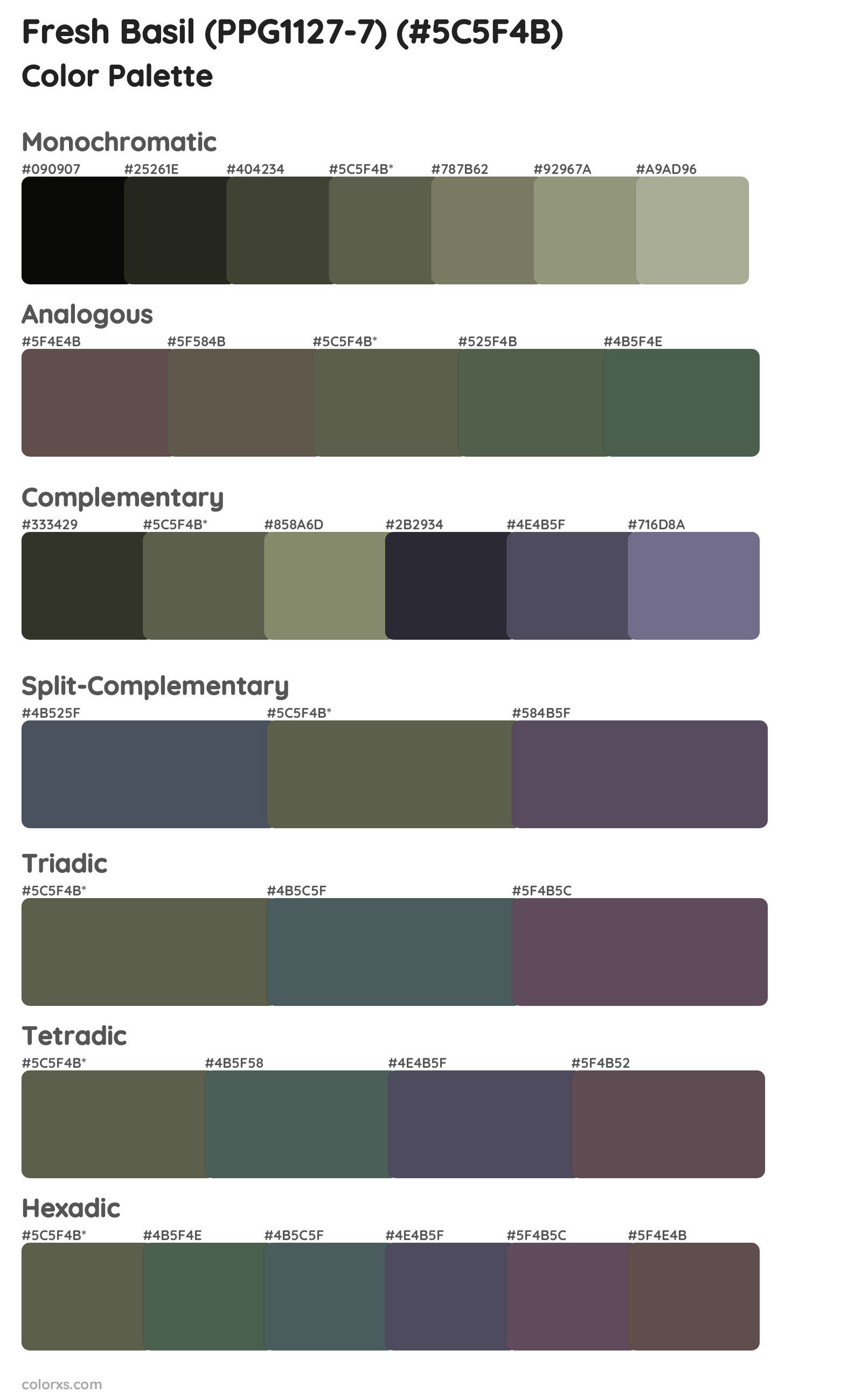 Fresh Basil (PPG1127-7) Color Scheme Palettes