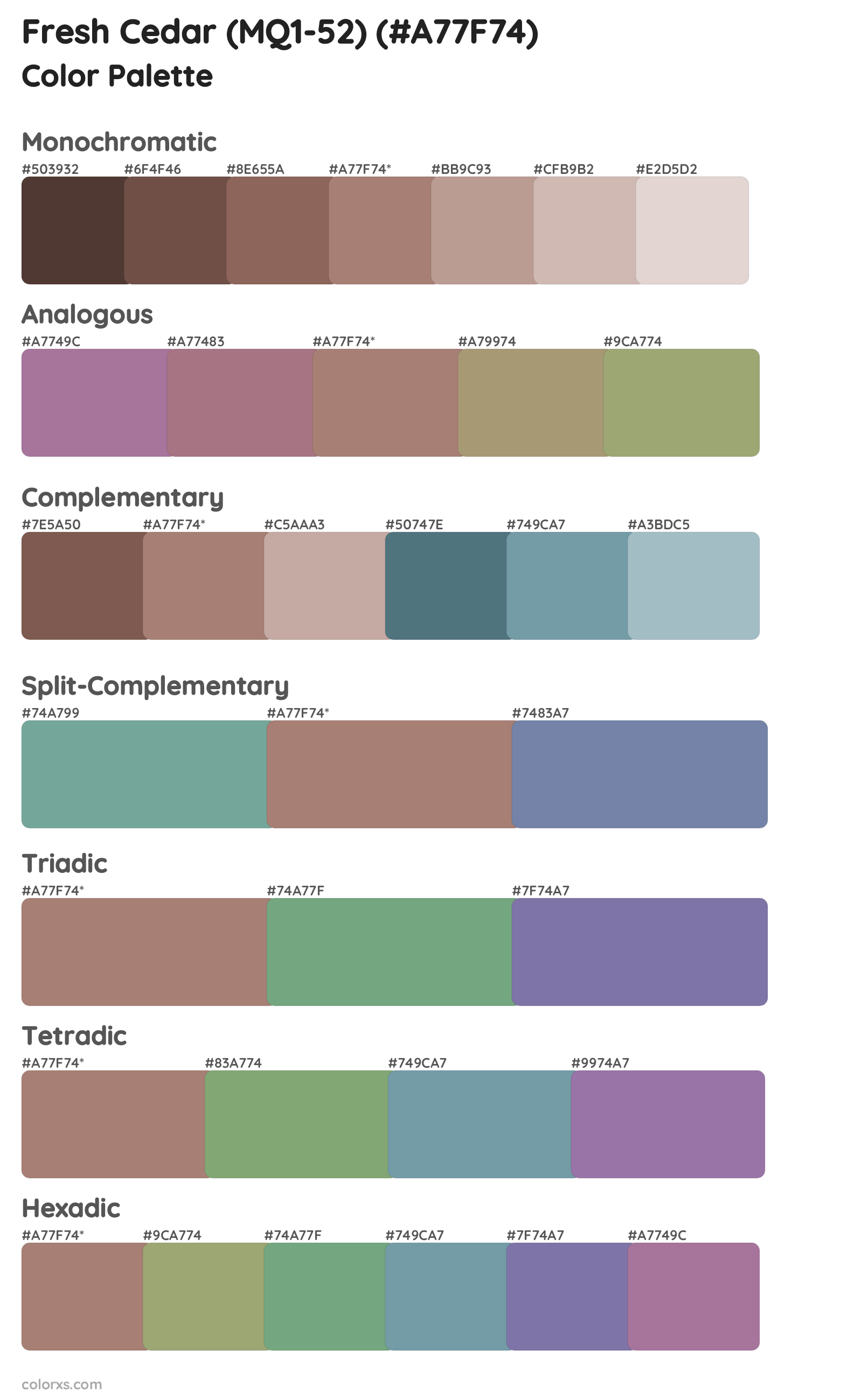 Fresh Cedar (MQ1-52) Color Scheme Palettes