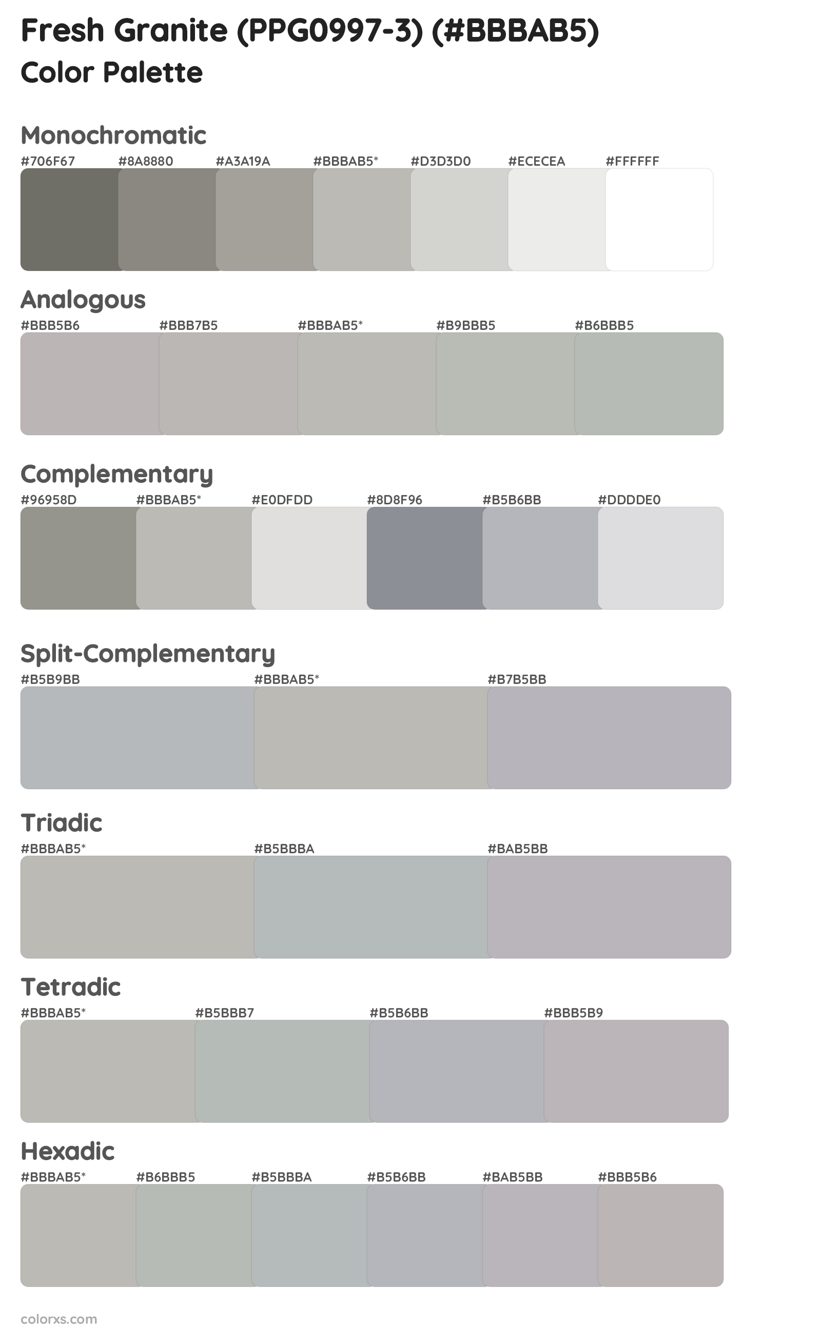 Fresh Granite (PPG0997-3) Color Scheme Palettes