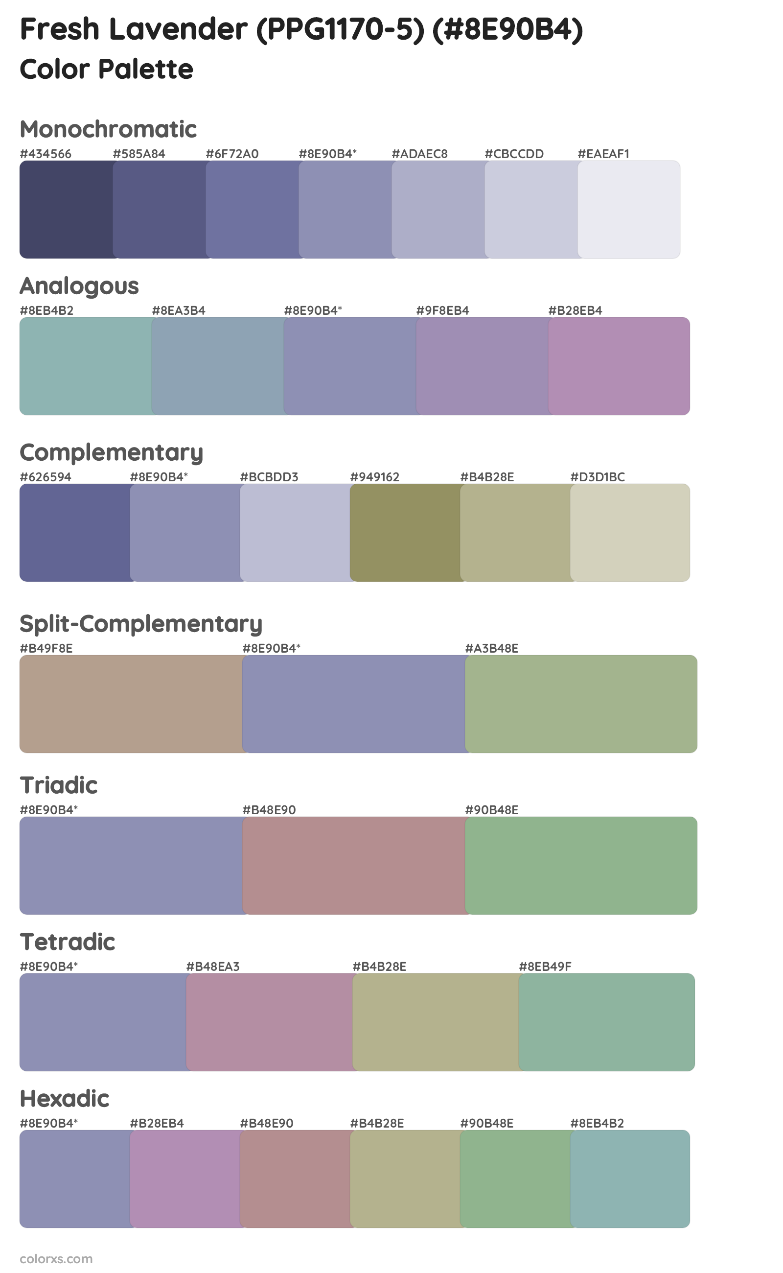 Fresh Lavender (PPG1170-5) Color Scheme Palettes