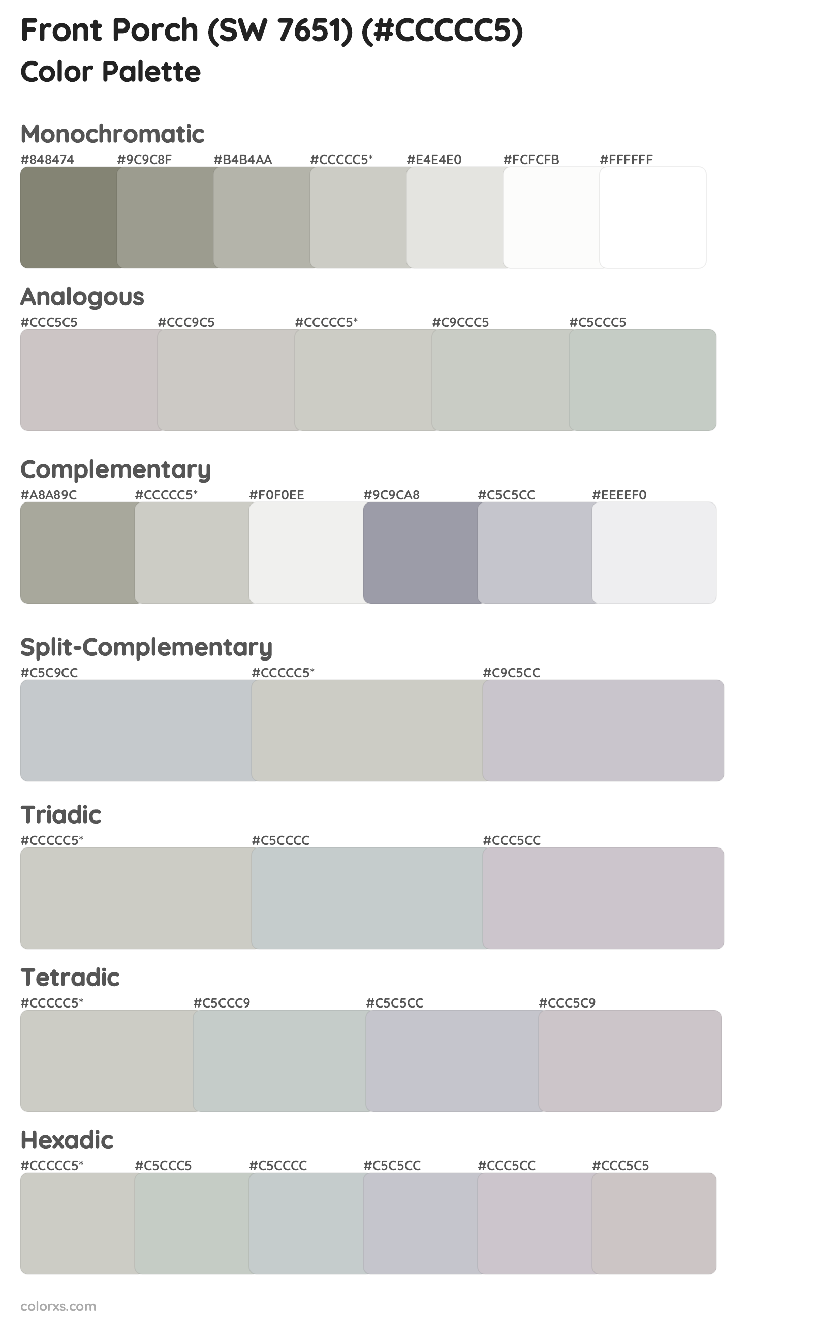 Front Porch (SW 7651) Color Scheme Palettes