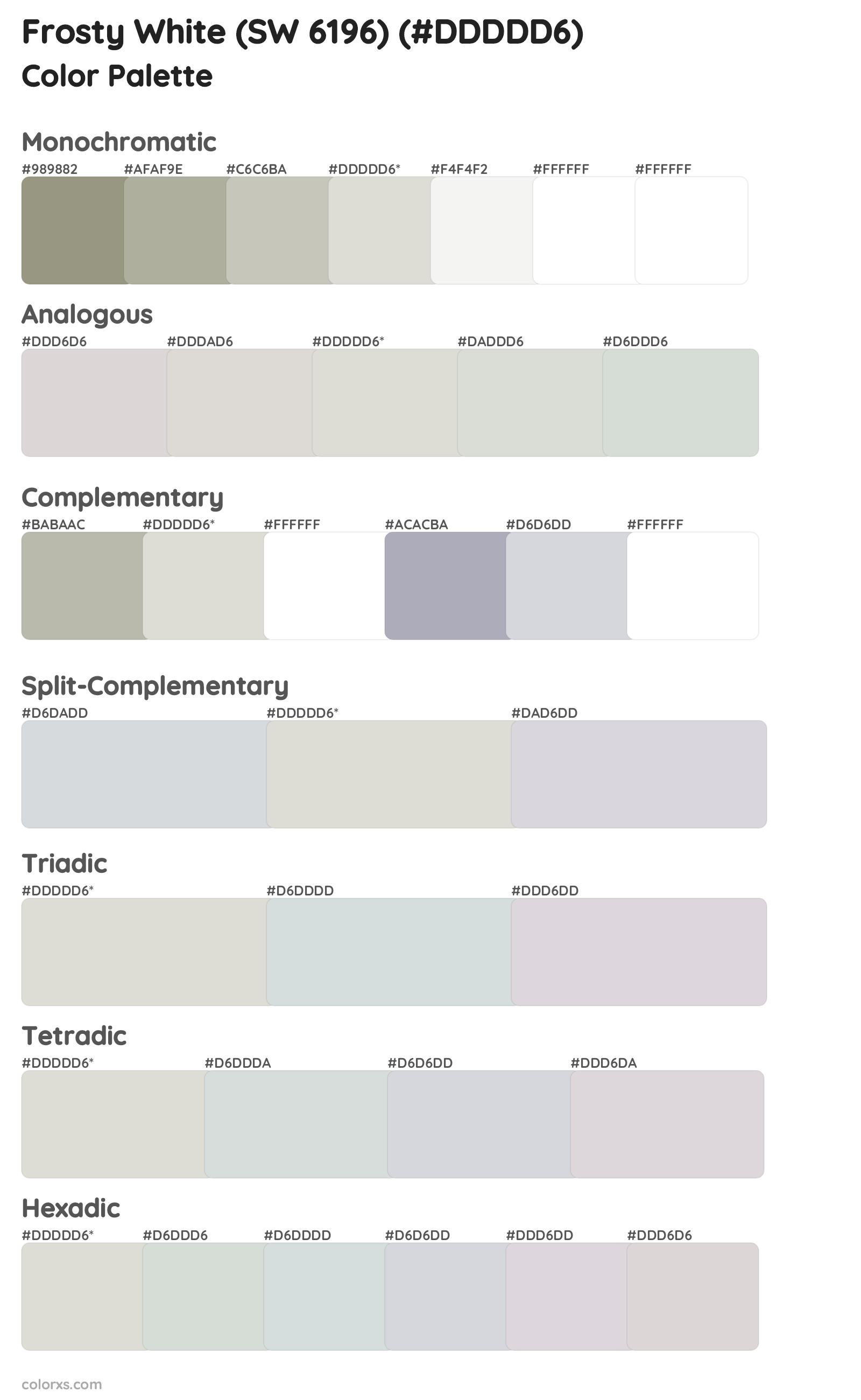 Frosty White (SW 6196) Color Scheme Palettes