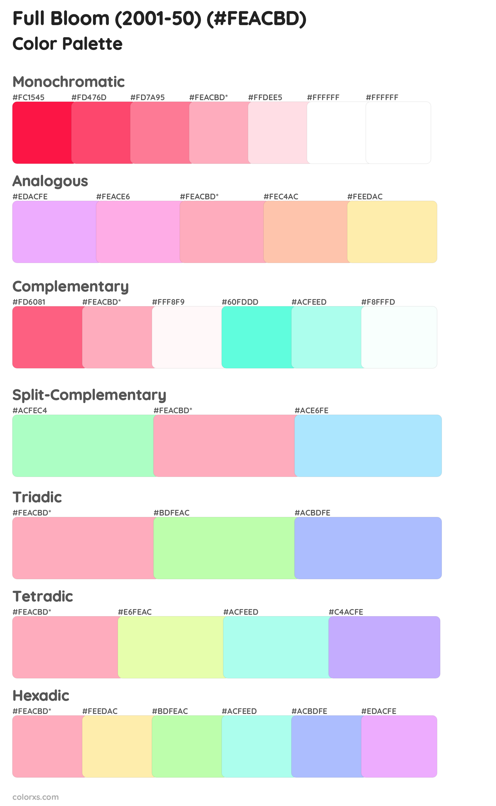 Full Bloom (2001-50) Color Scheme Palettes