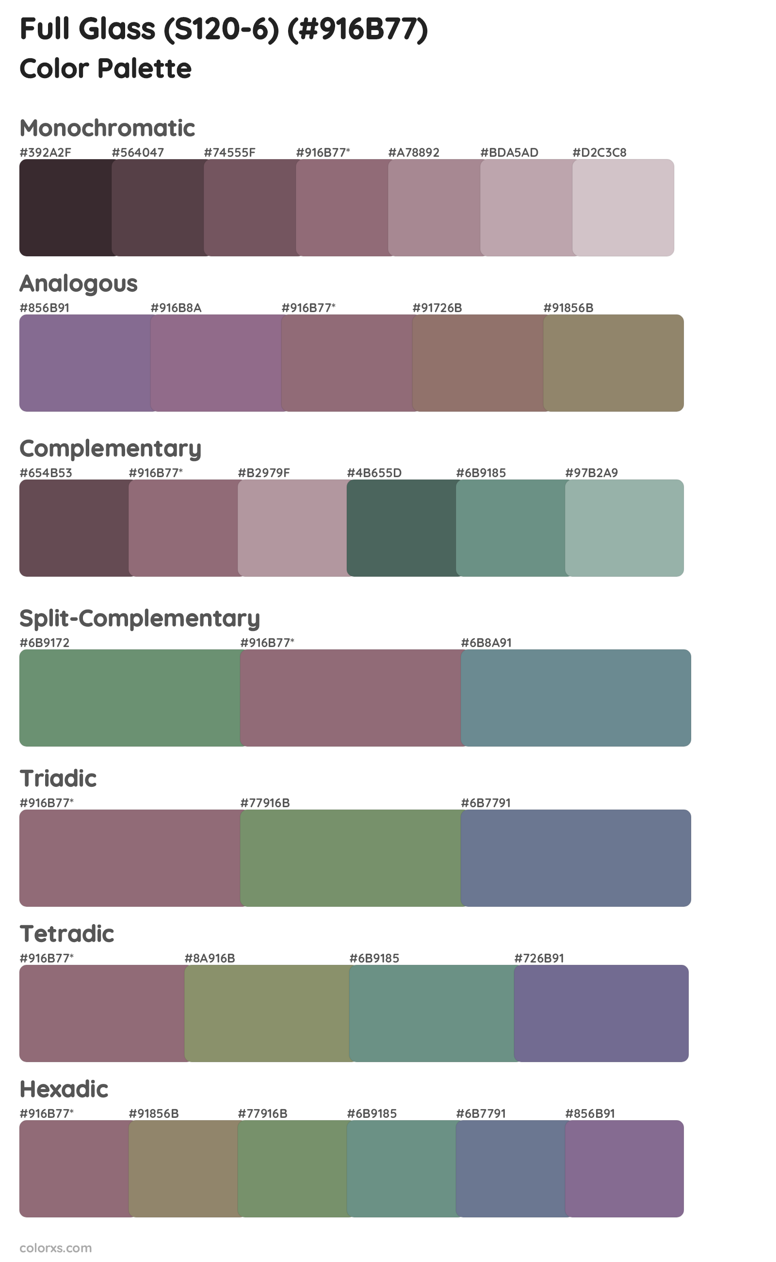 Full Glass (S120-6) Color Scheme Palettes