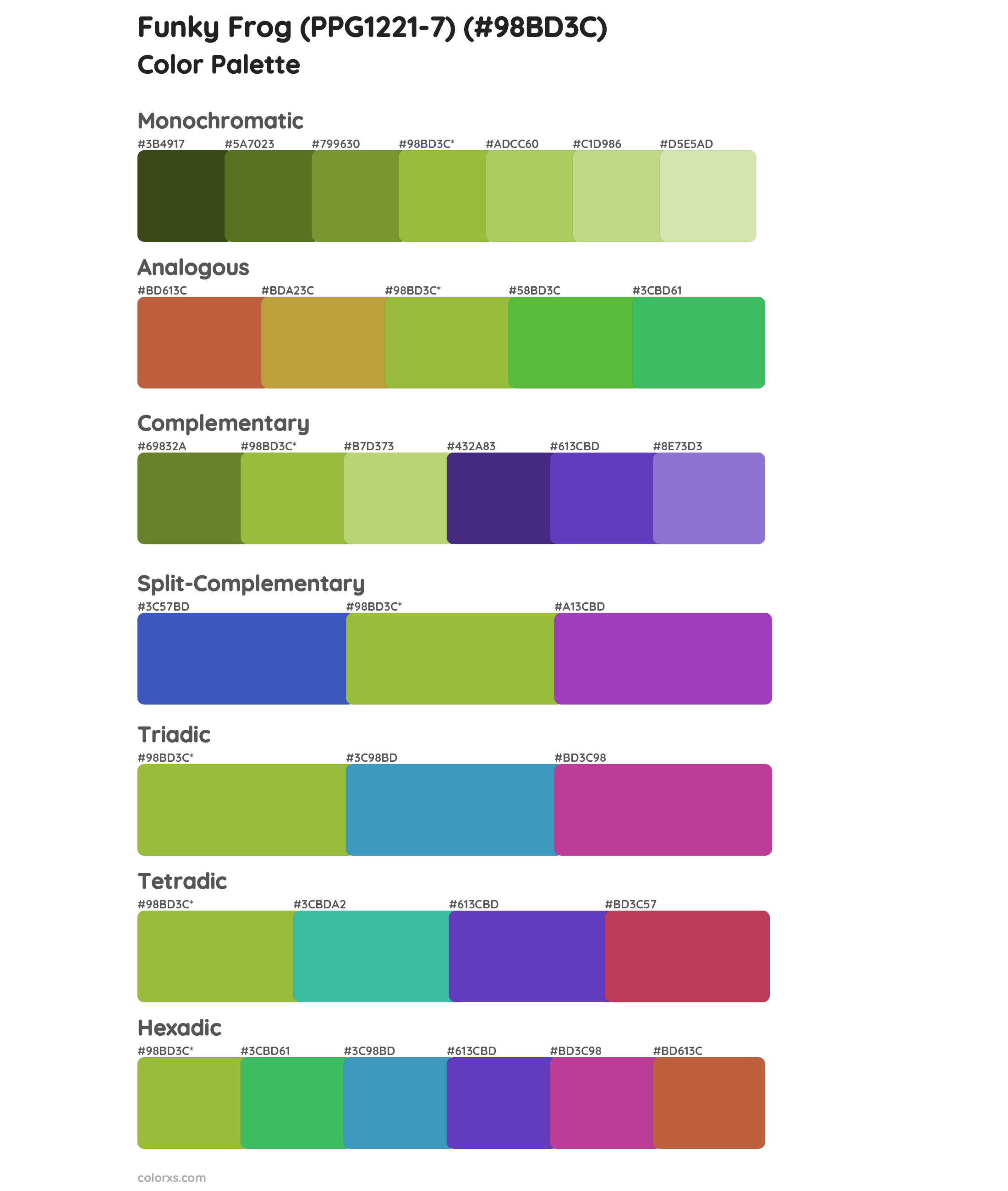 Funky Frog (PPG1221-7) Color Scheme Palettes