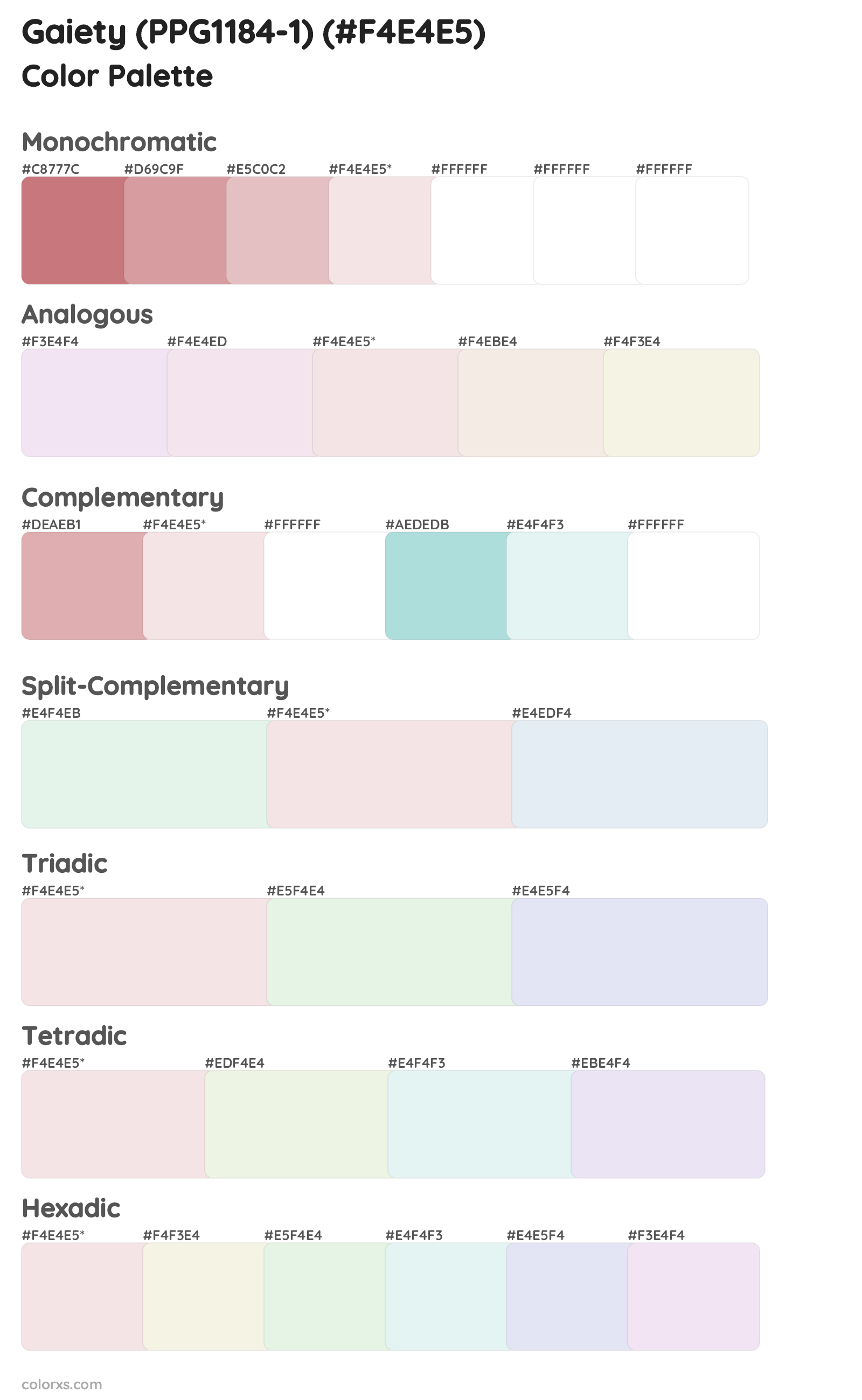 Gaiety (PPG1184-1) Color Scheme Palettes
