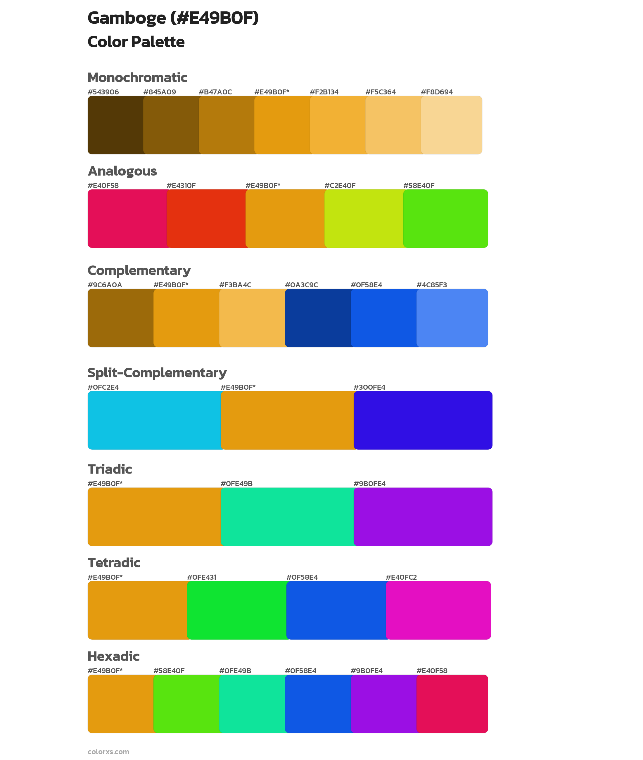 Gamboge Color Scheme Palettes