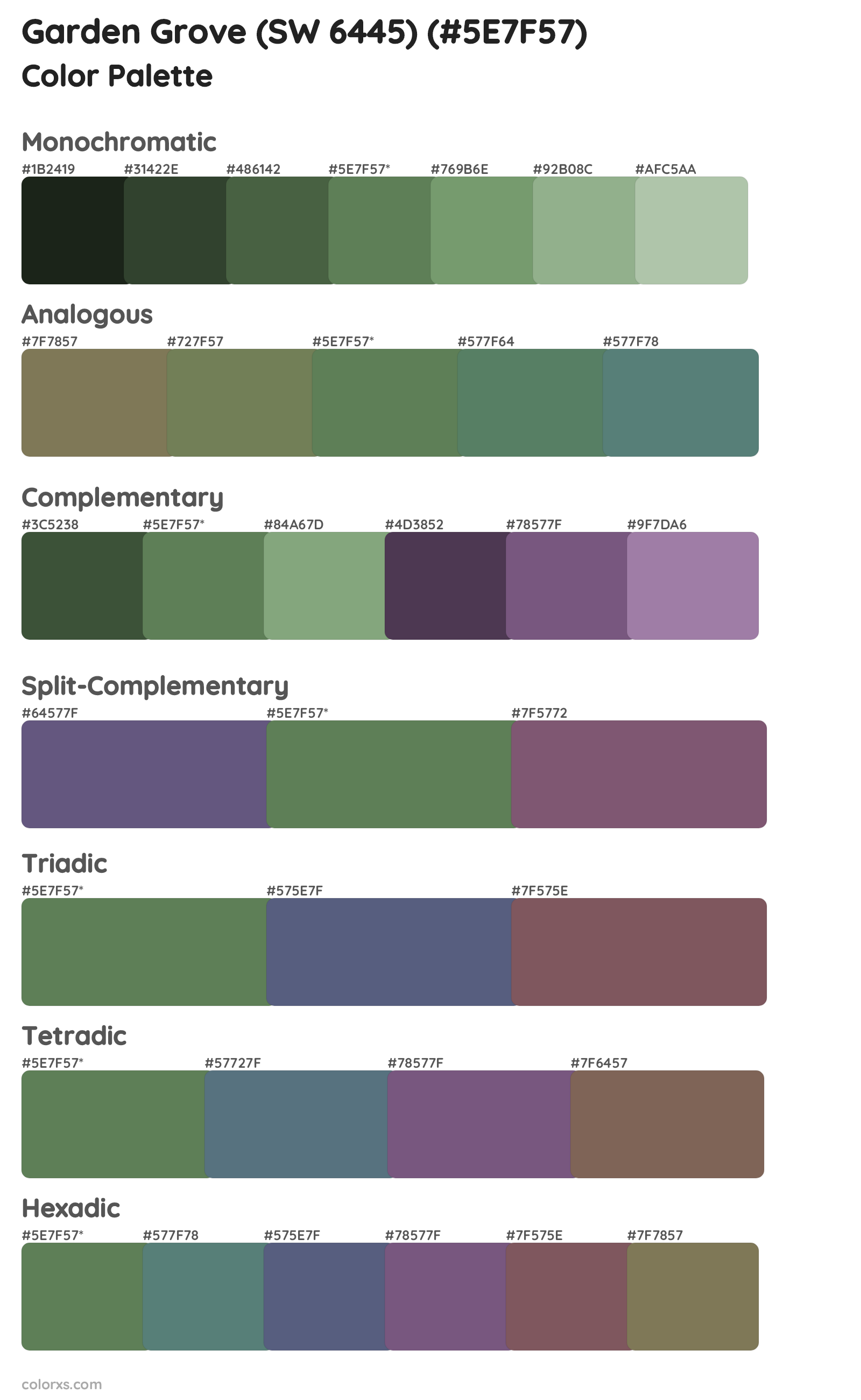 Garden Grove (SW 6445) Color Scheme Palettes