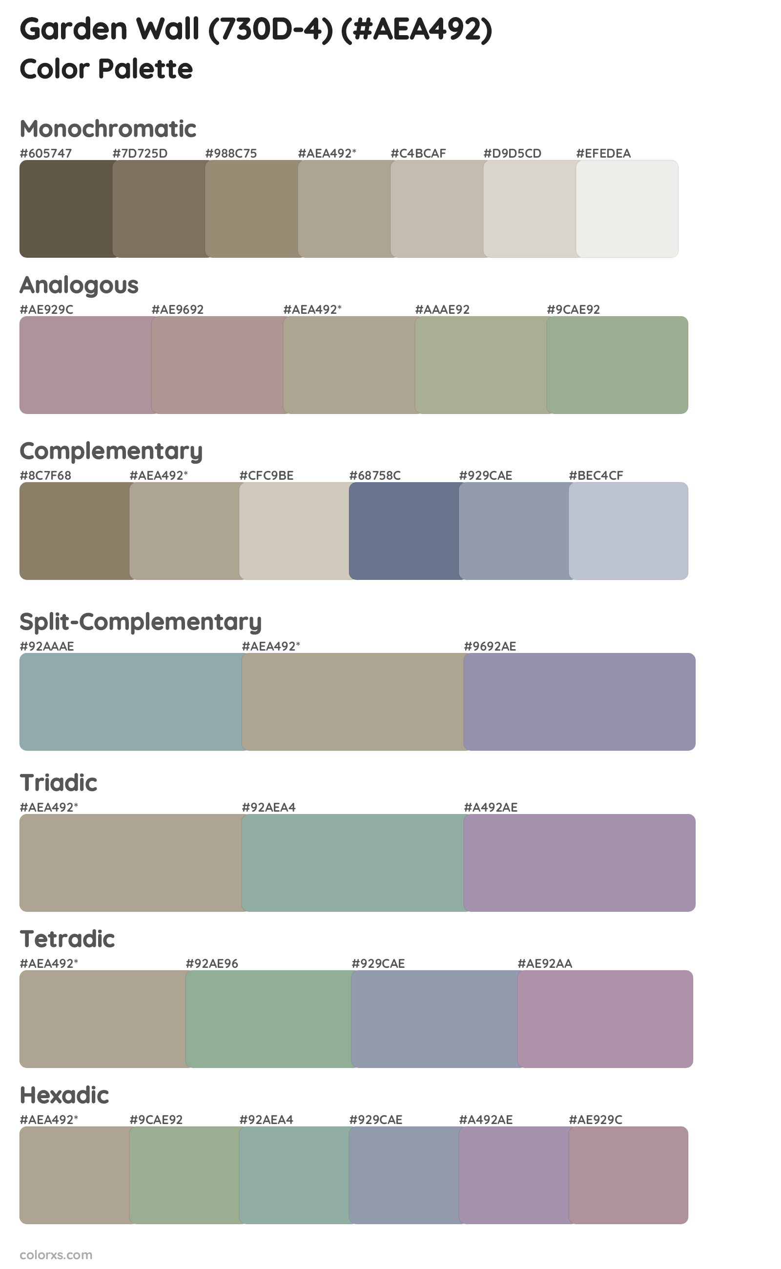 Garden Wall (730D-4) Color Scheme Palettes