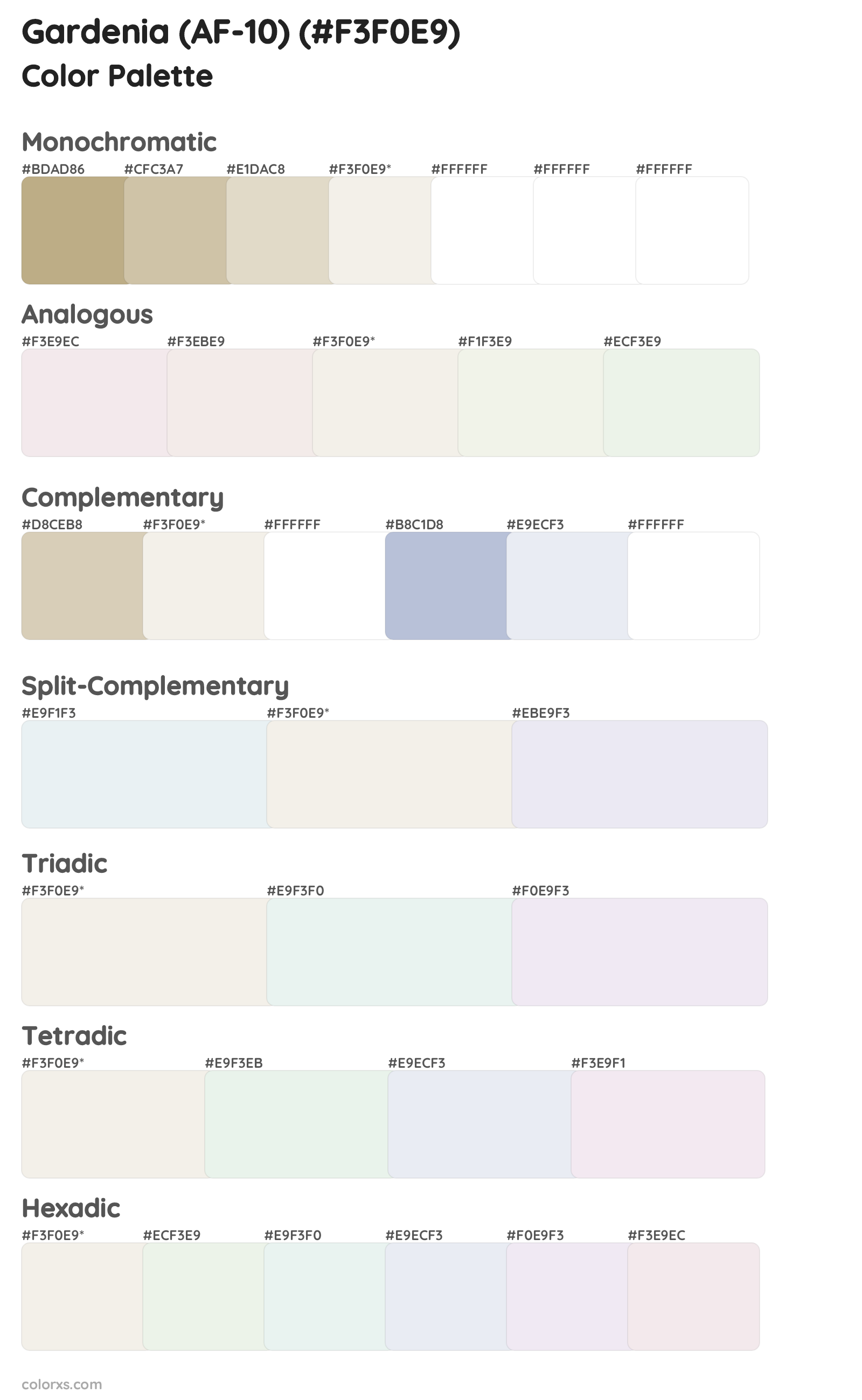 Gardenia (AF-10) Color Scheme Palettes
