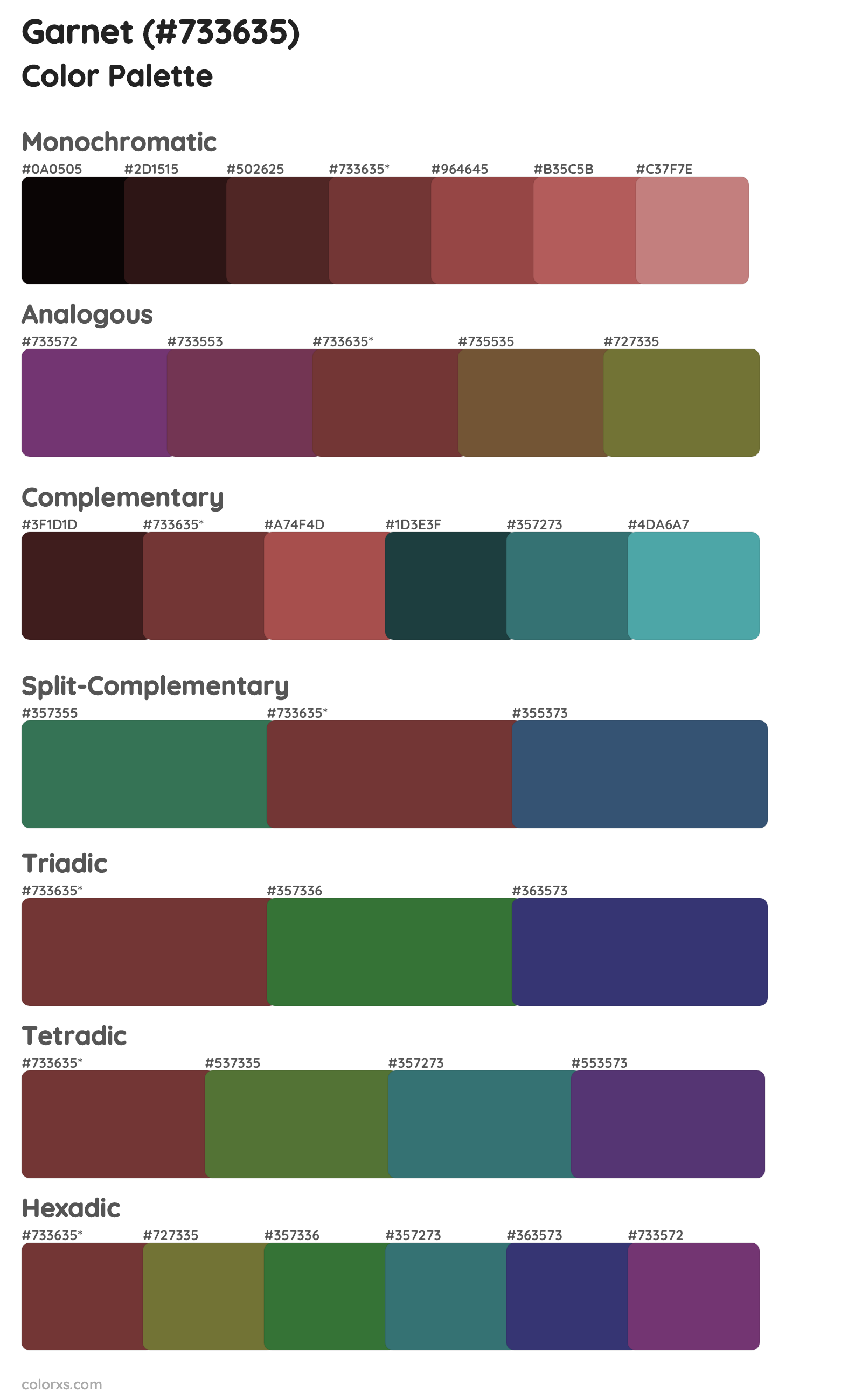 Garnet Color Scheme Palettes
