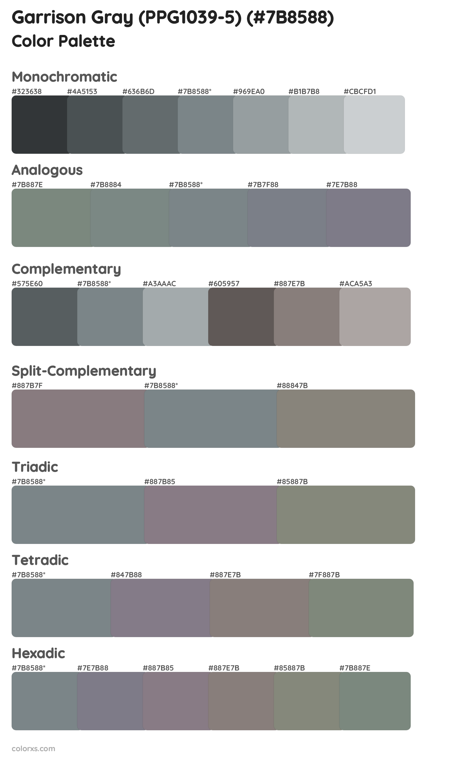 Garrison Gray (PPG1039-5) Color Scheme Palettes