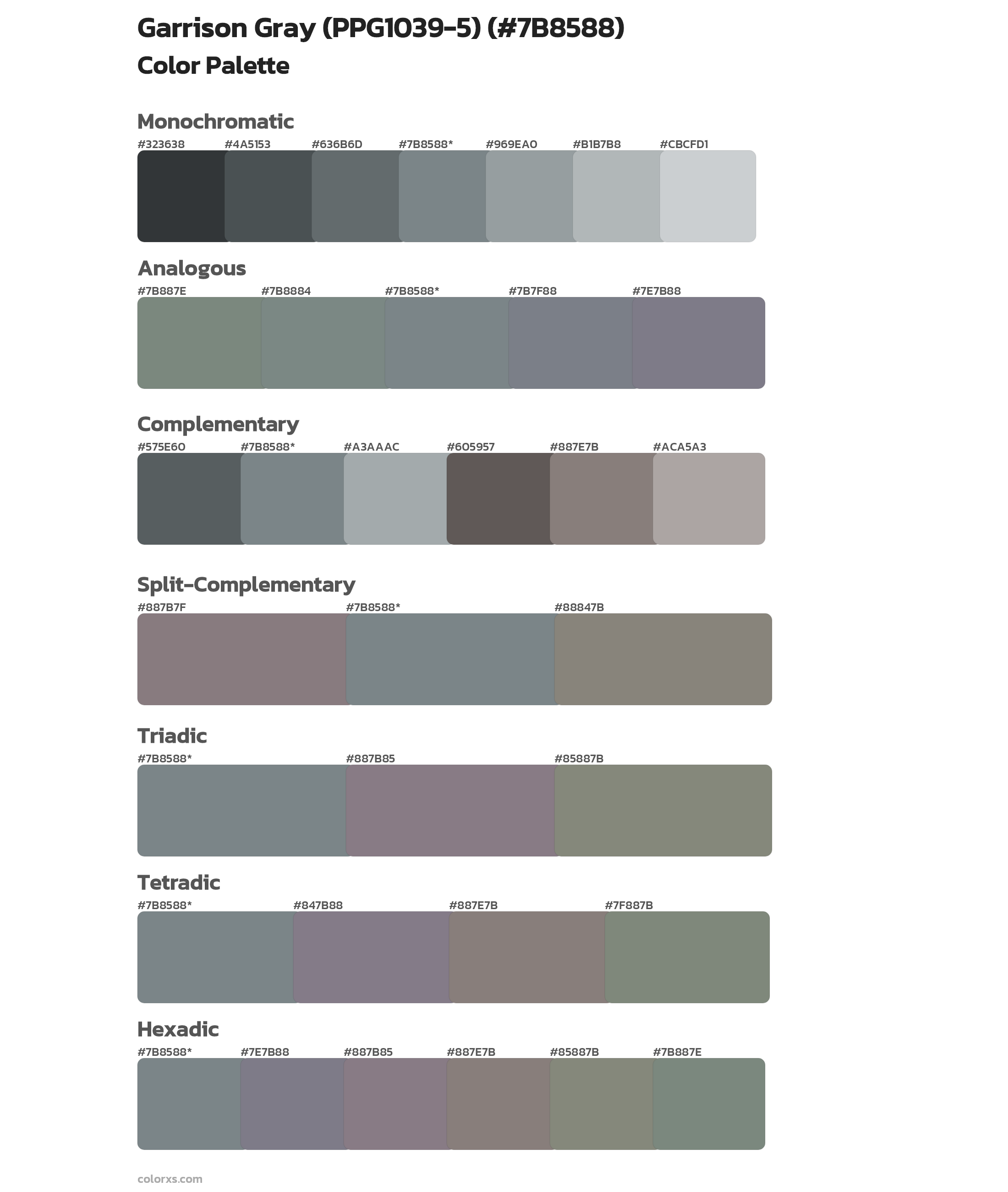 Garrison Gray (PPG1039-5) Color Scheme Palettes