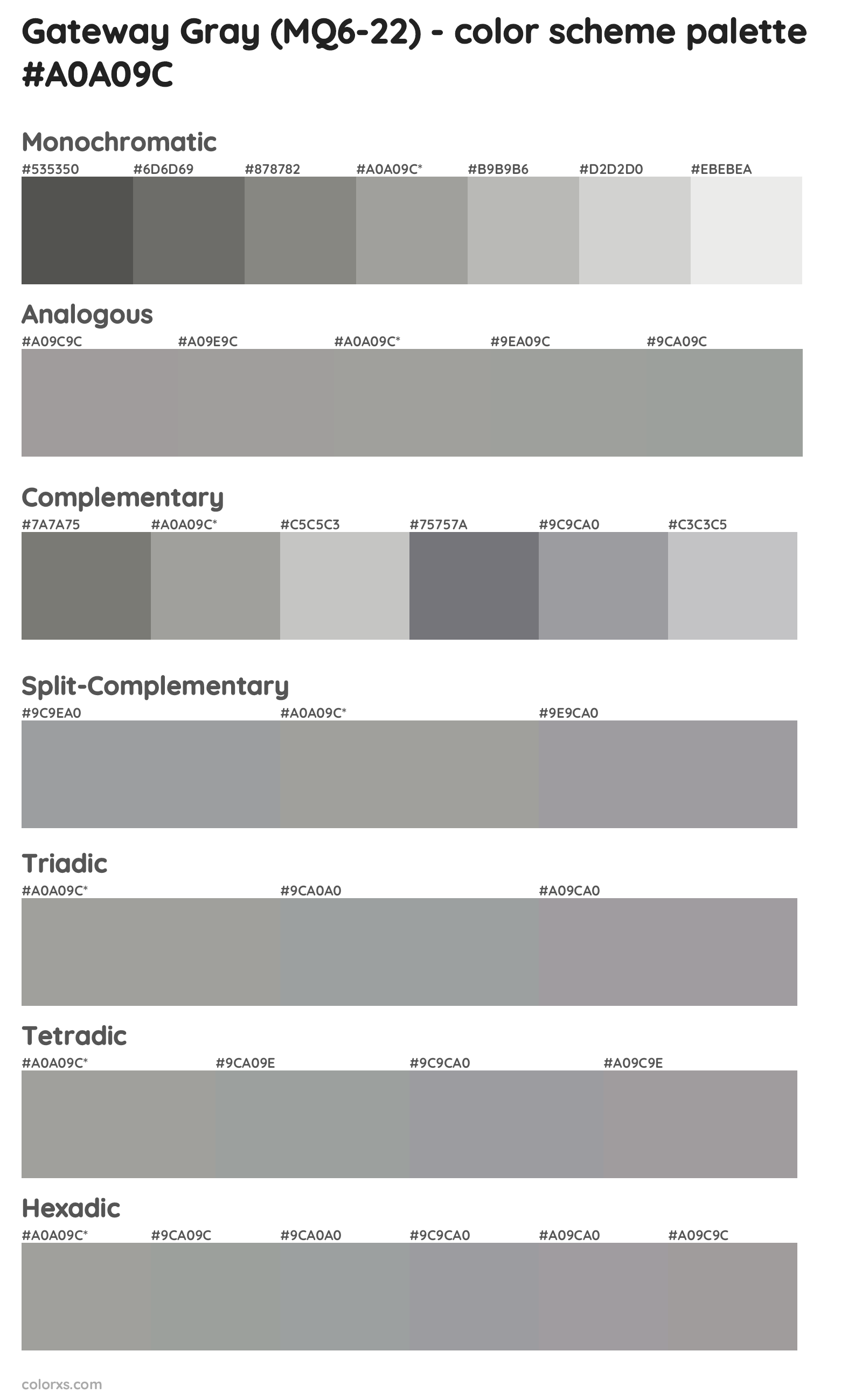 Gateway Gray (MQ6-22) Color Scheme Palettes