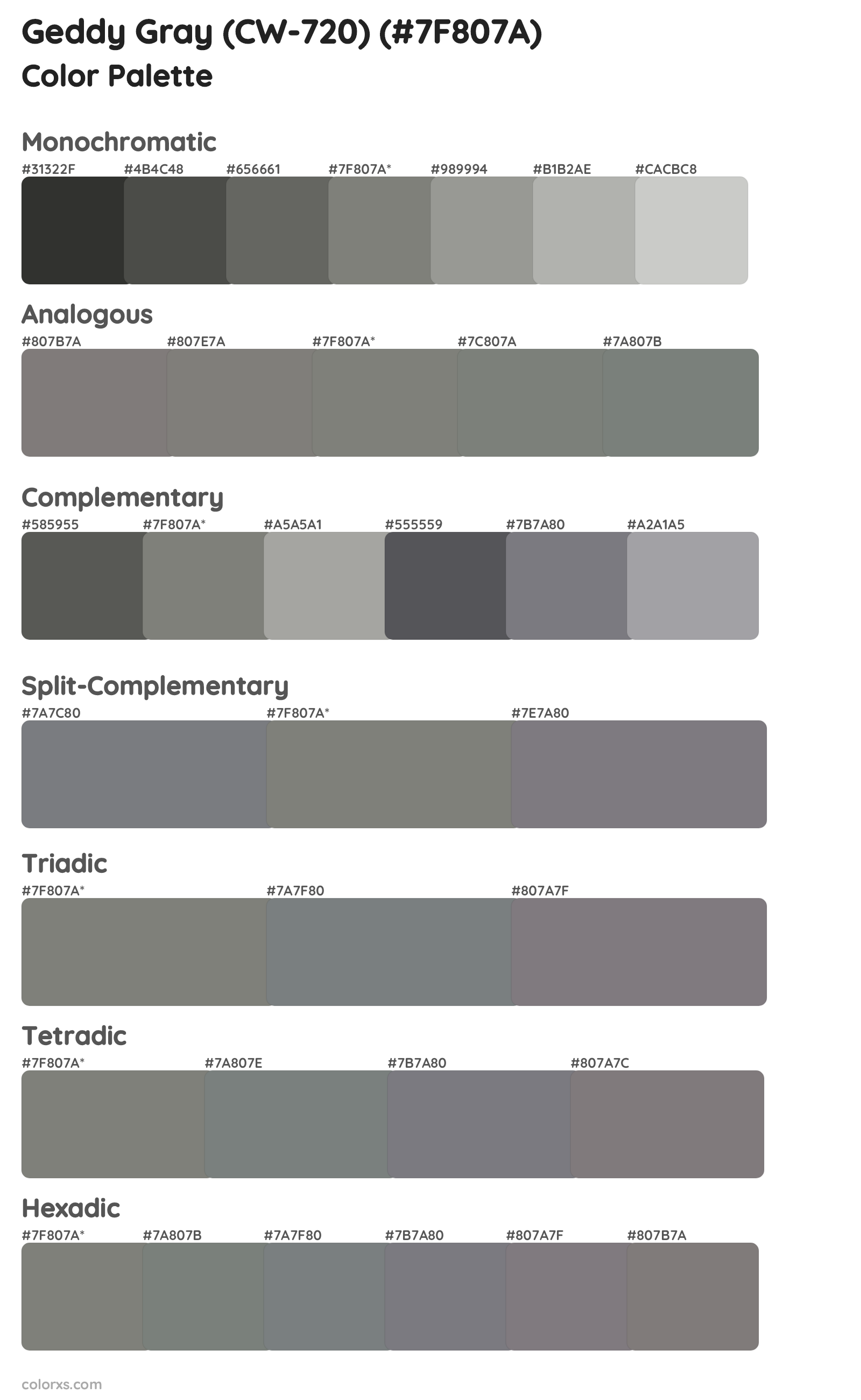 Geddy Gray (CW-720) Color Scheme Palettes