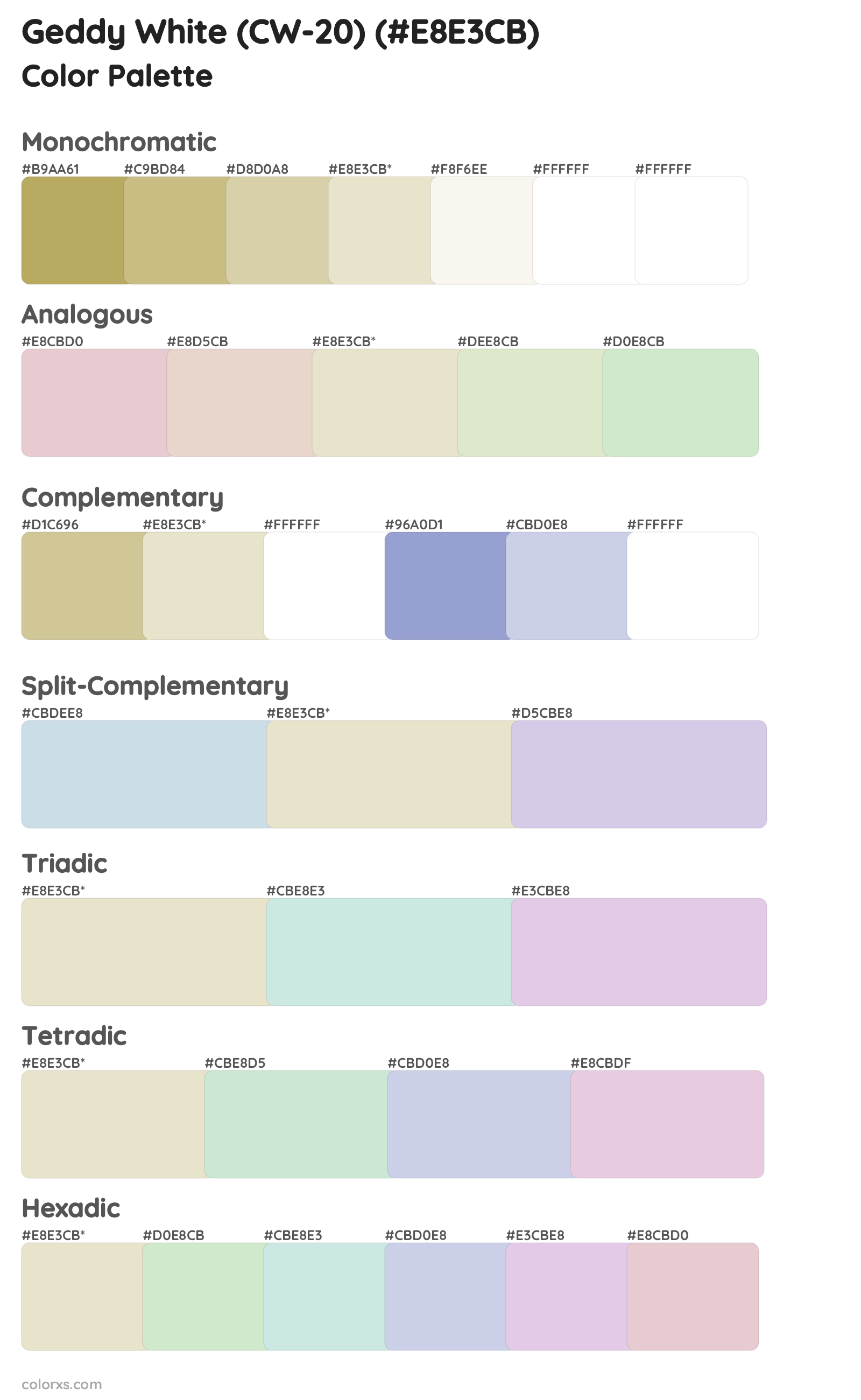 Geddy White (CW-20) Color Scheme Palettes