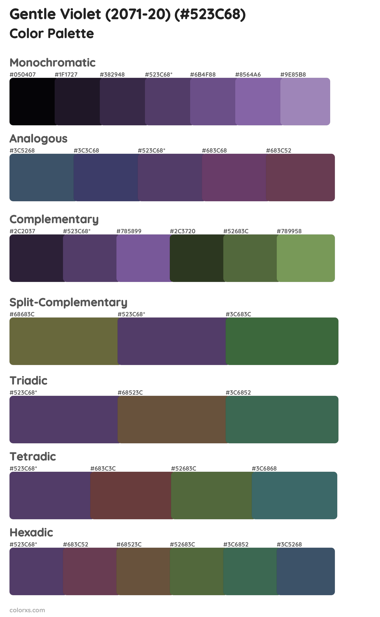 Gentle Violet (2071-20) Color Scheme Palettes