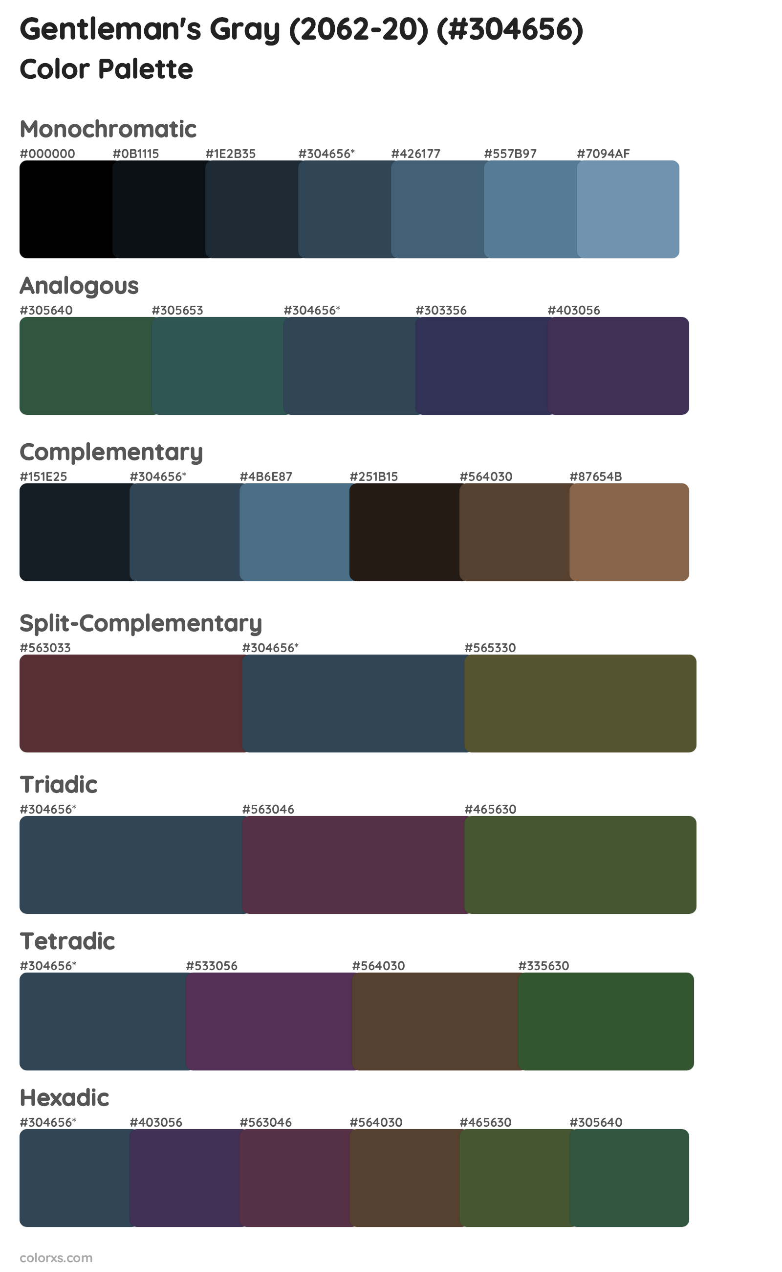 Gentleman's Gray (2062-20) Color Scheme Palettes
