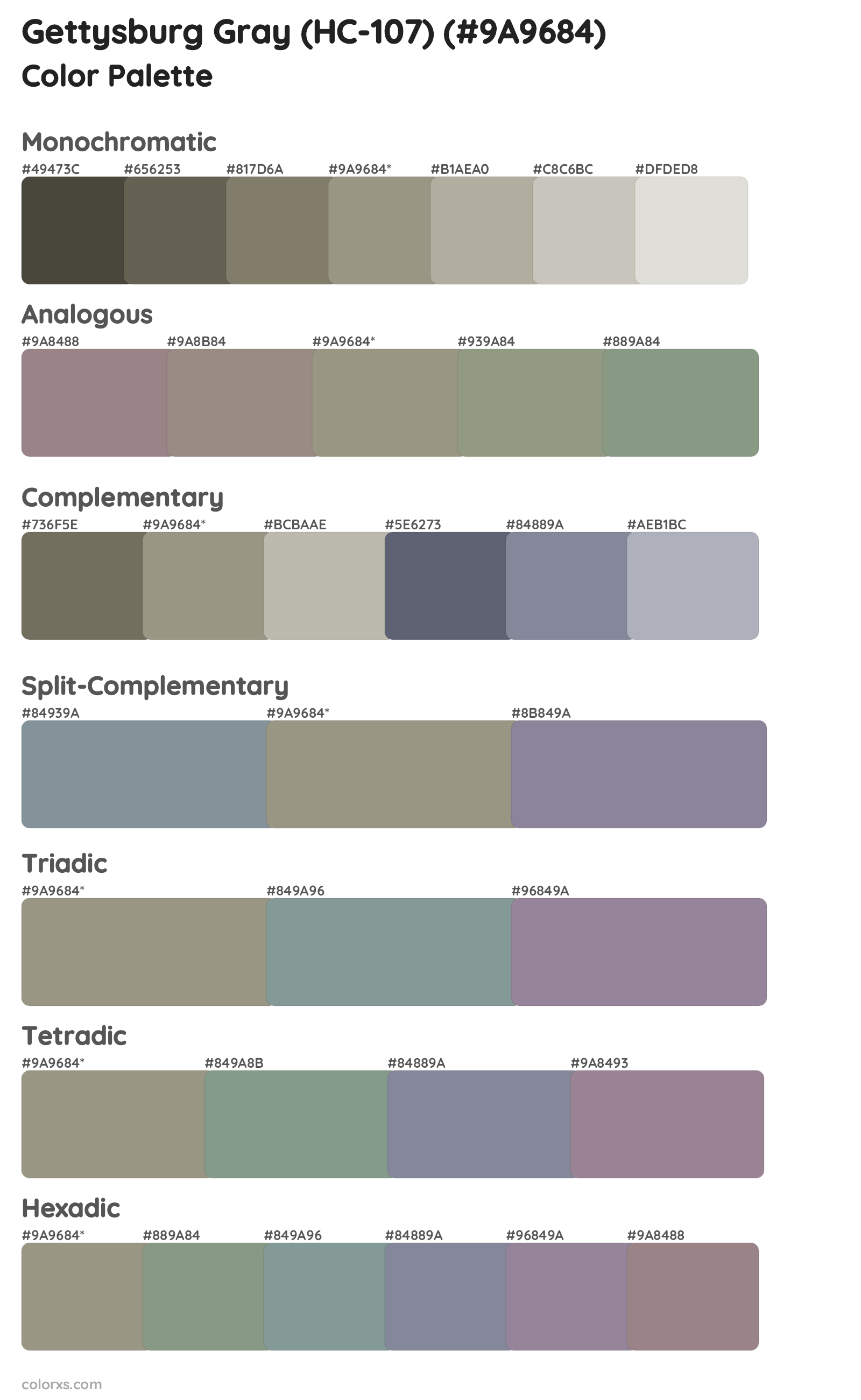 Gettysburg Gray (HC-107) Color Scheme Palettes