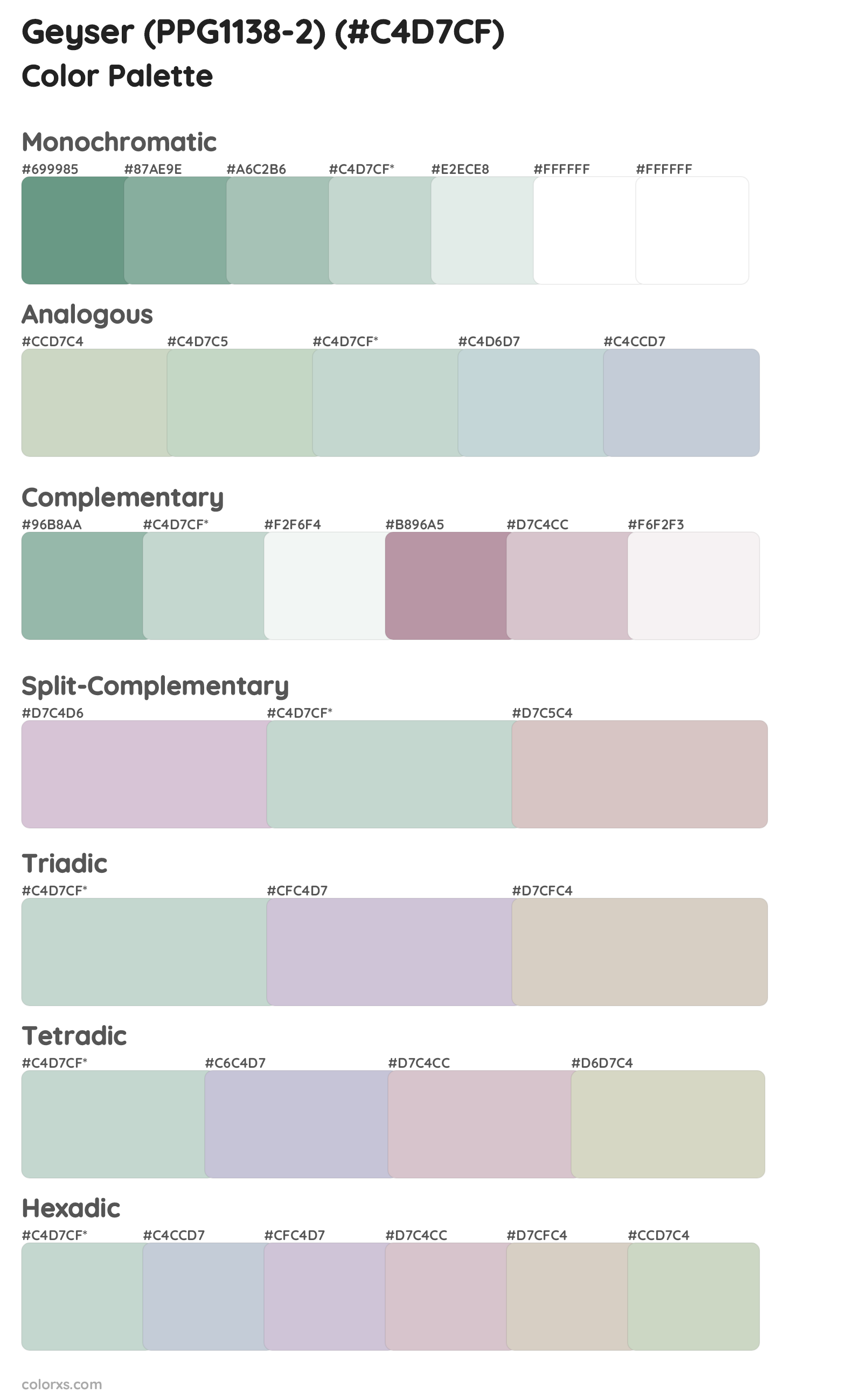 Geyser (PPG1138-2) Color Scheme Palettes